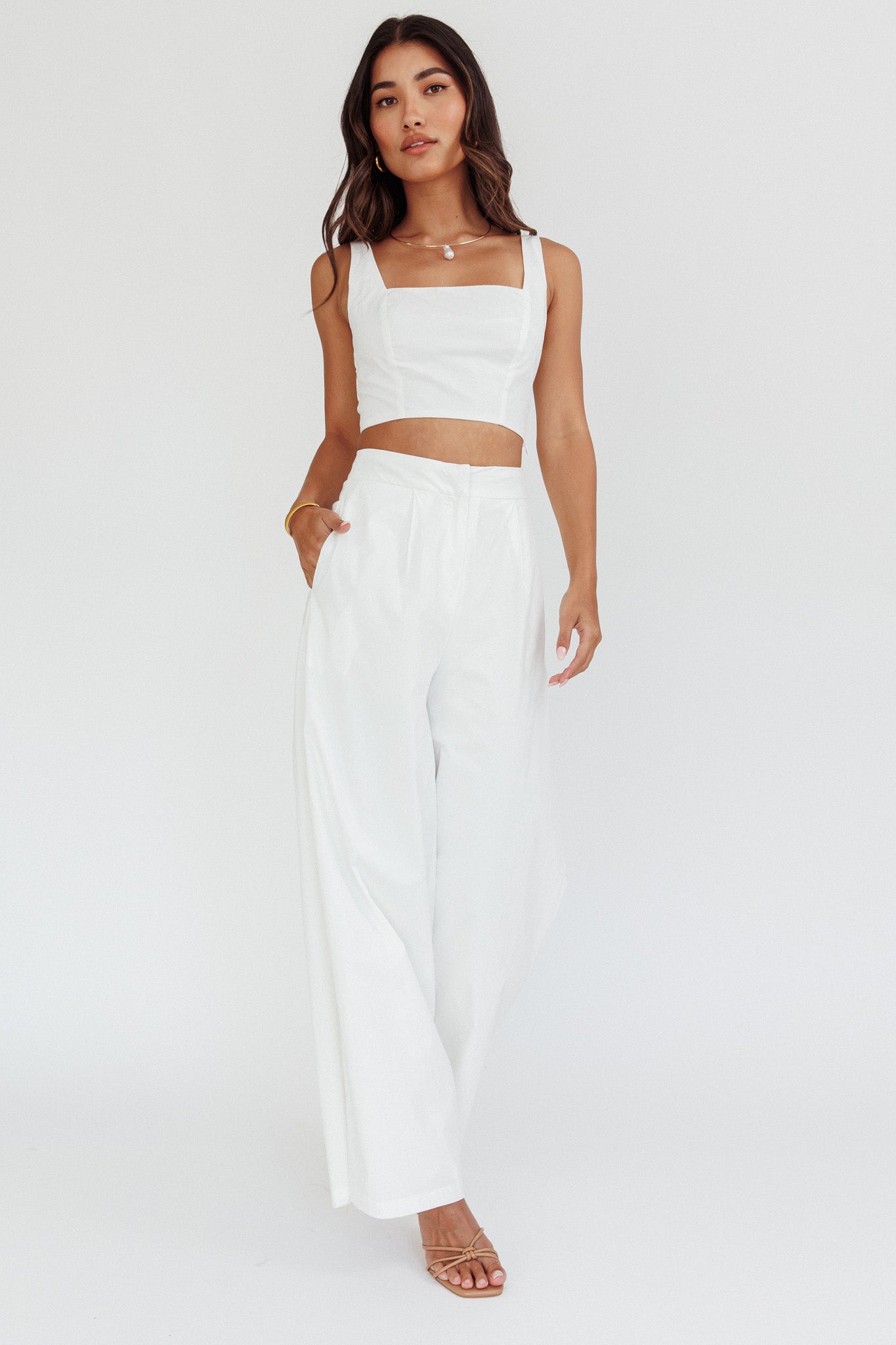 Empire Shirred Back Crop Top White | Selfie Leslie