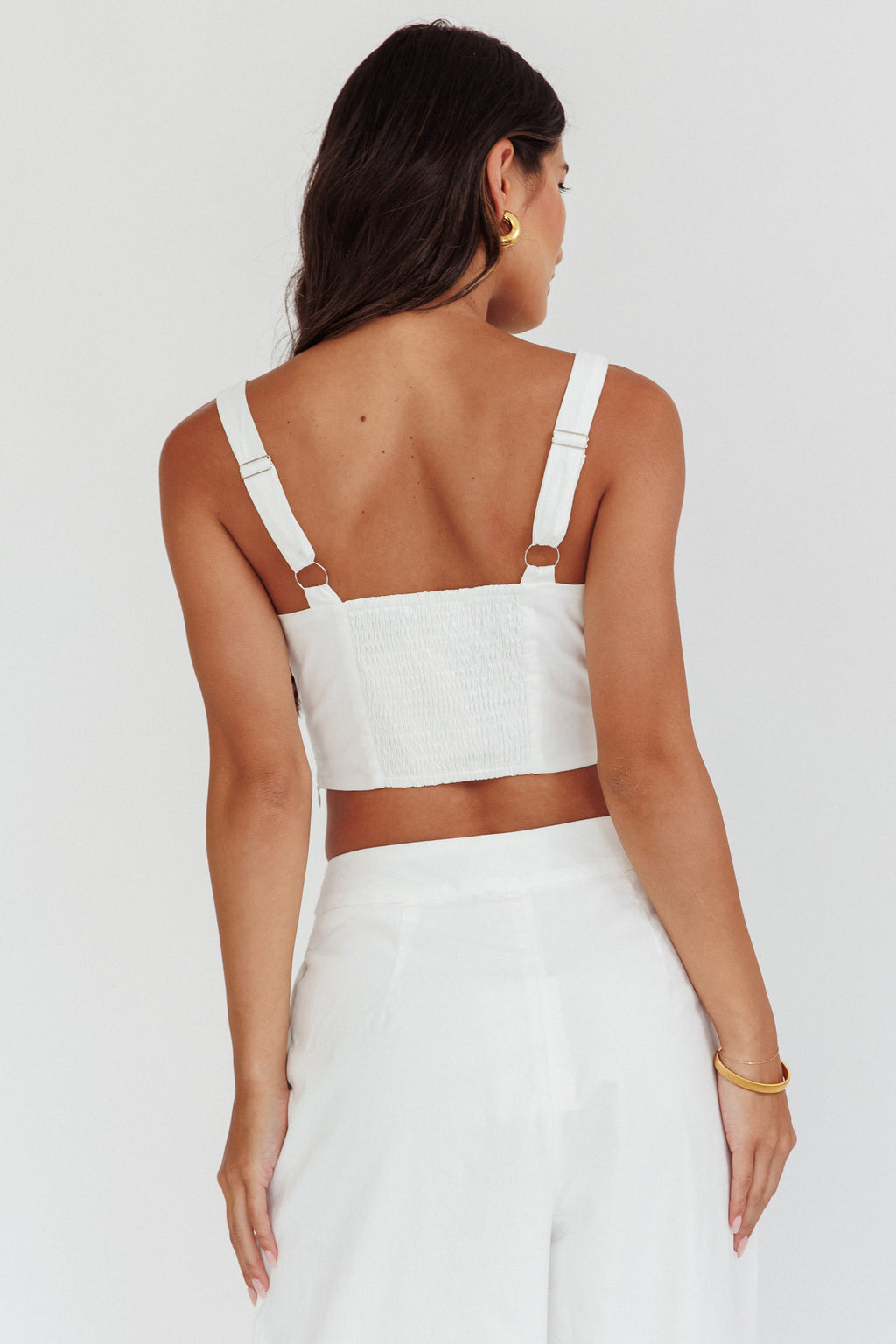 Empire Shirred Back Crop Top White by Selfie Leslie