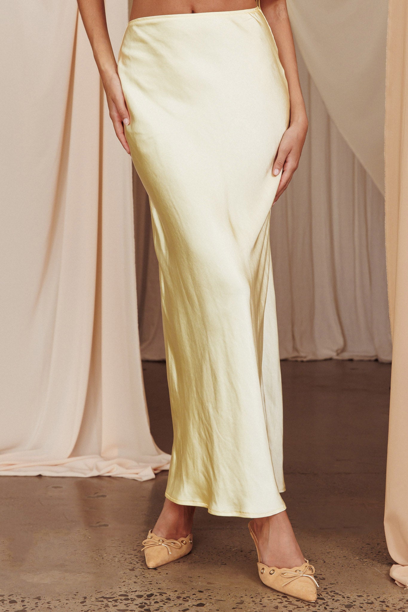 Alivya Satin Maxi Skirt Butter by Selfie Leslie