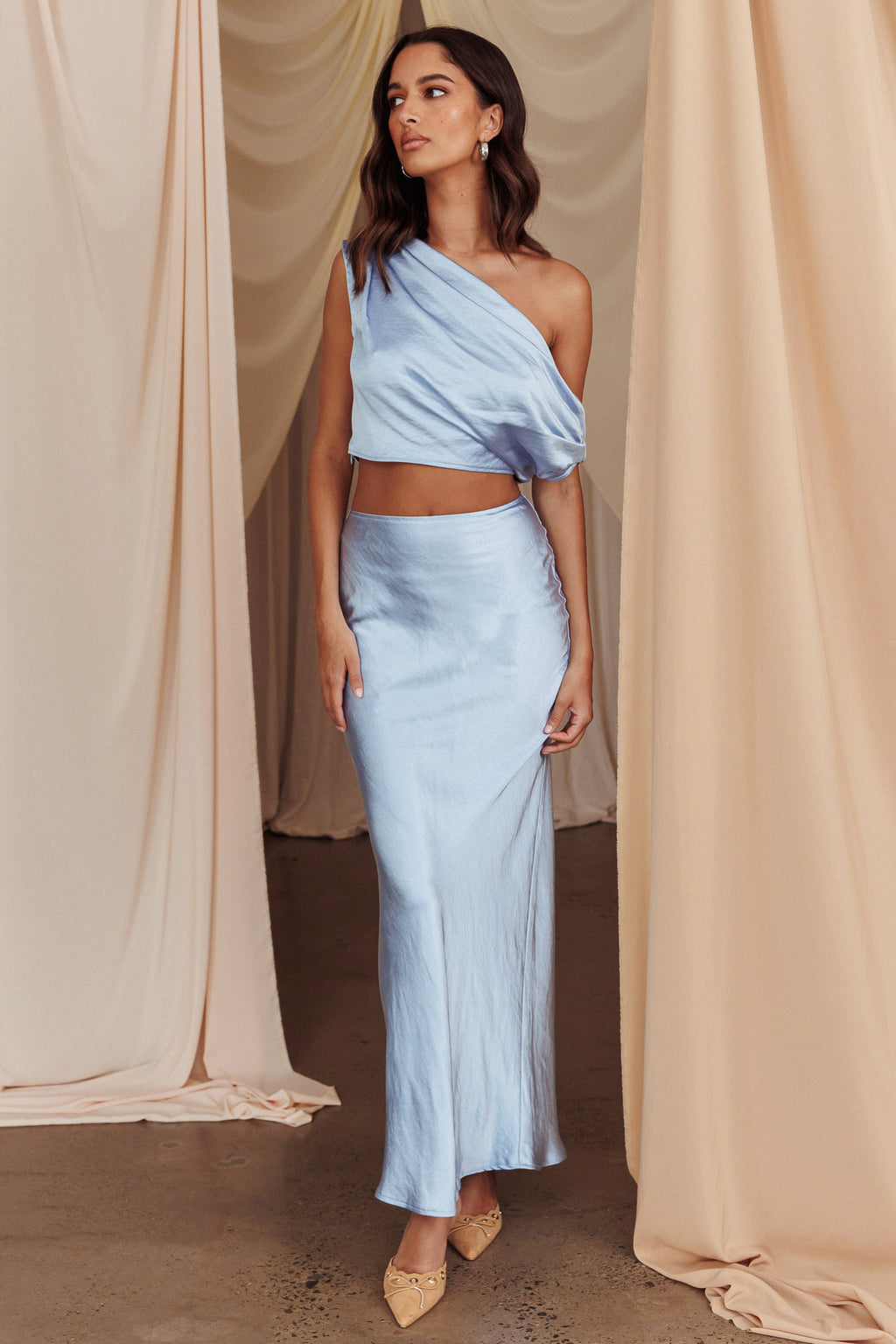 Alivya Satin Maxi Skirt Blue by Selfie Leslie