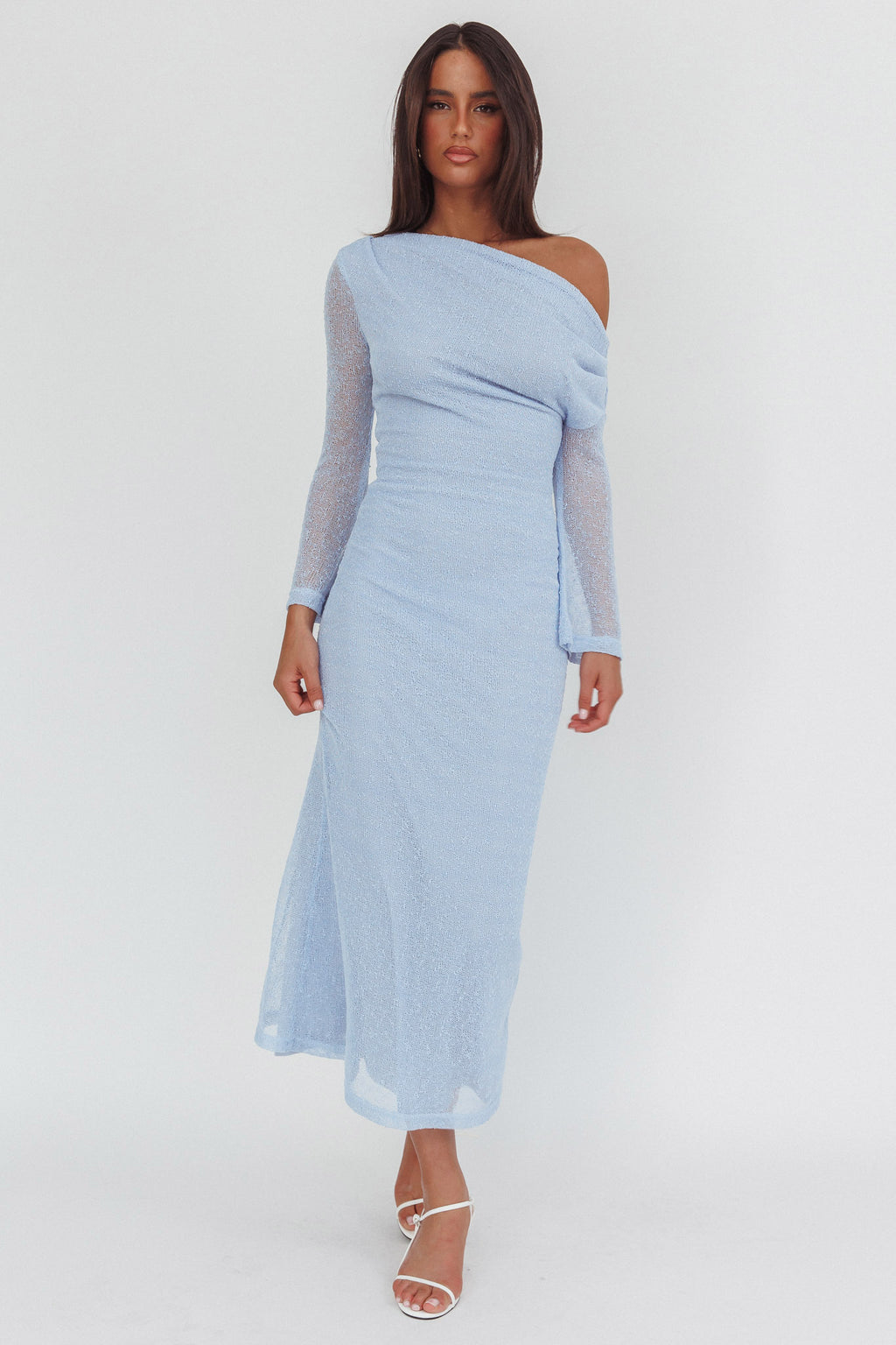 Alivya Asymmetric Neckline Knit Maxi Dress Blue - S Alivya Asymmetric Neckline Knit Maxi Dress Blue - S
