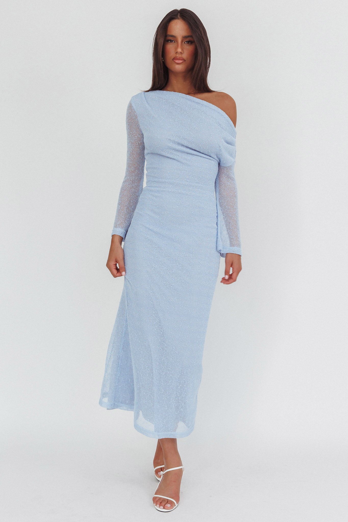blue dress for baby girl Alivya Asymmetric Neckline Knit Maxi Dress Blue