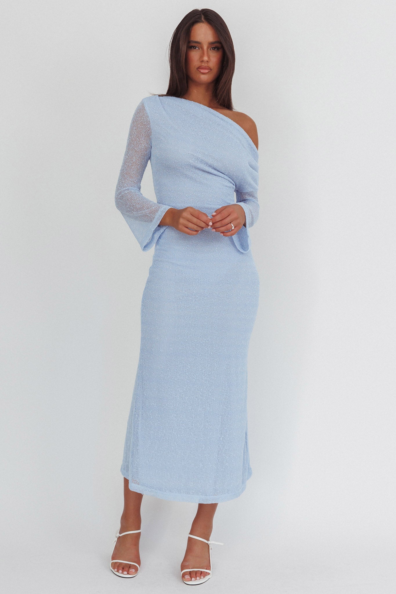 Alivya Asymmetric Neckline Knit Maxi Dress Blue– Selfie Leslie