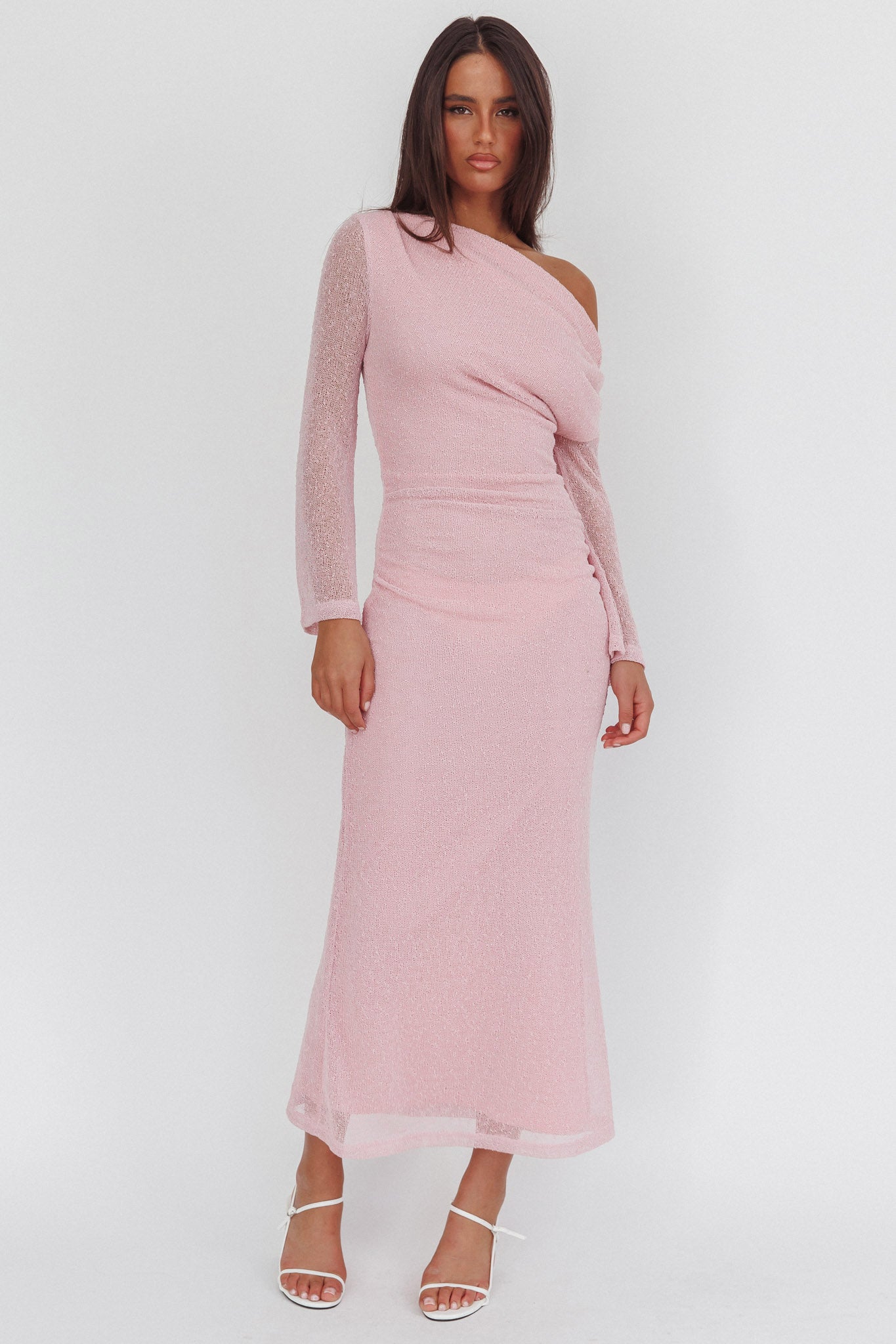 Alivya Asymmetric Neckline Knit Maxi Dress Pink– Selfie Leslie