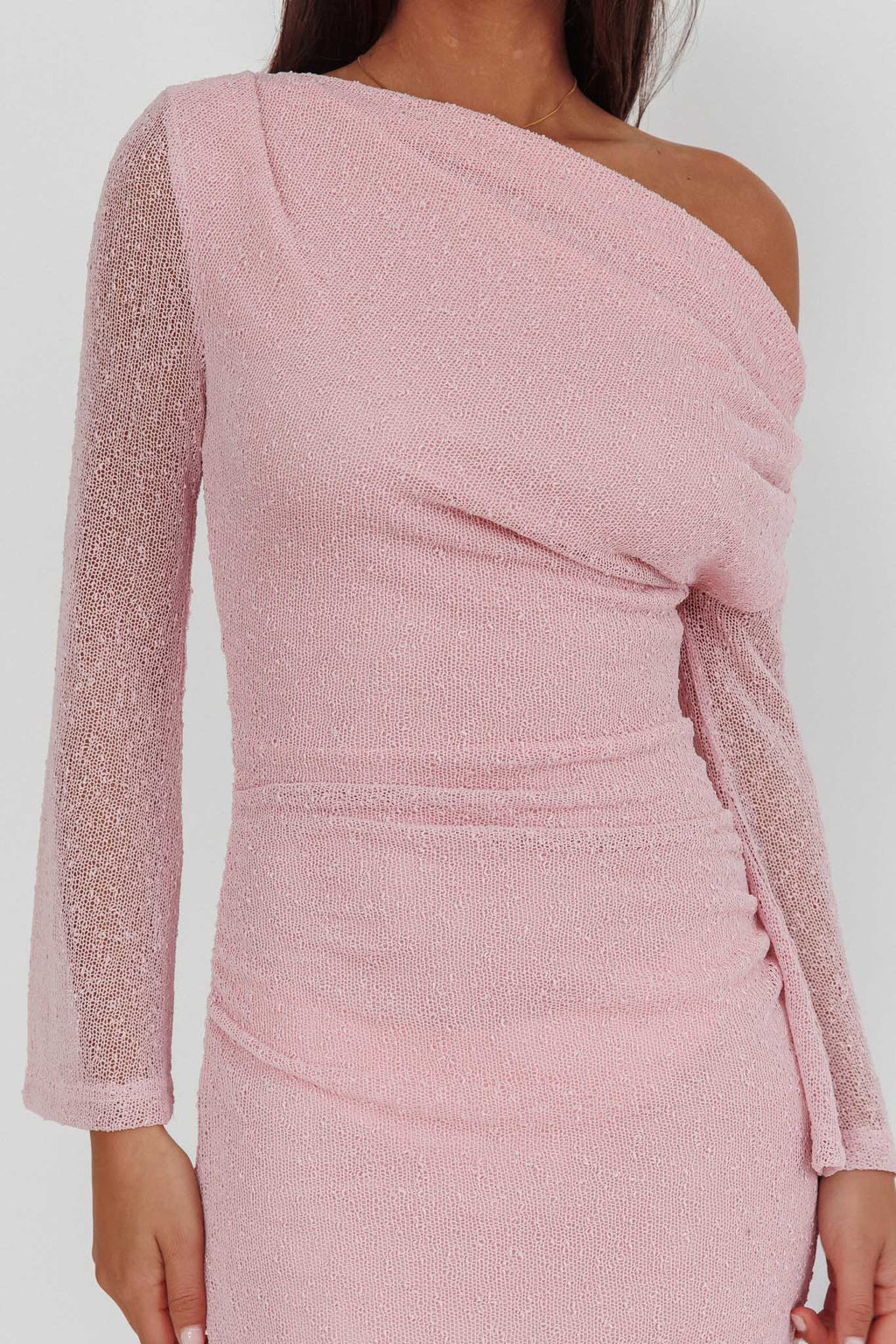 Alivya Asymmetric Neckline Knit Maxi Dress Pink by Selfie Leslie