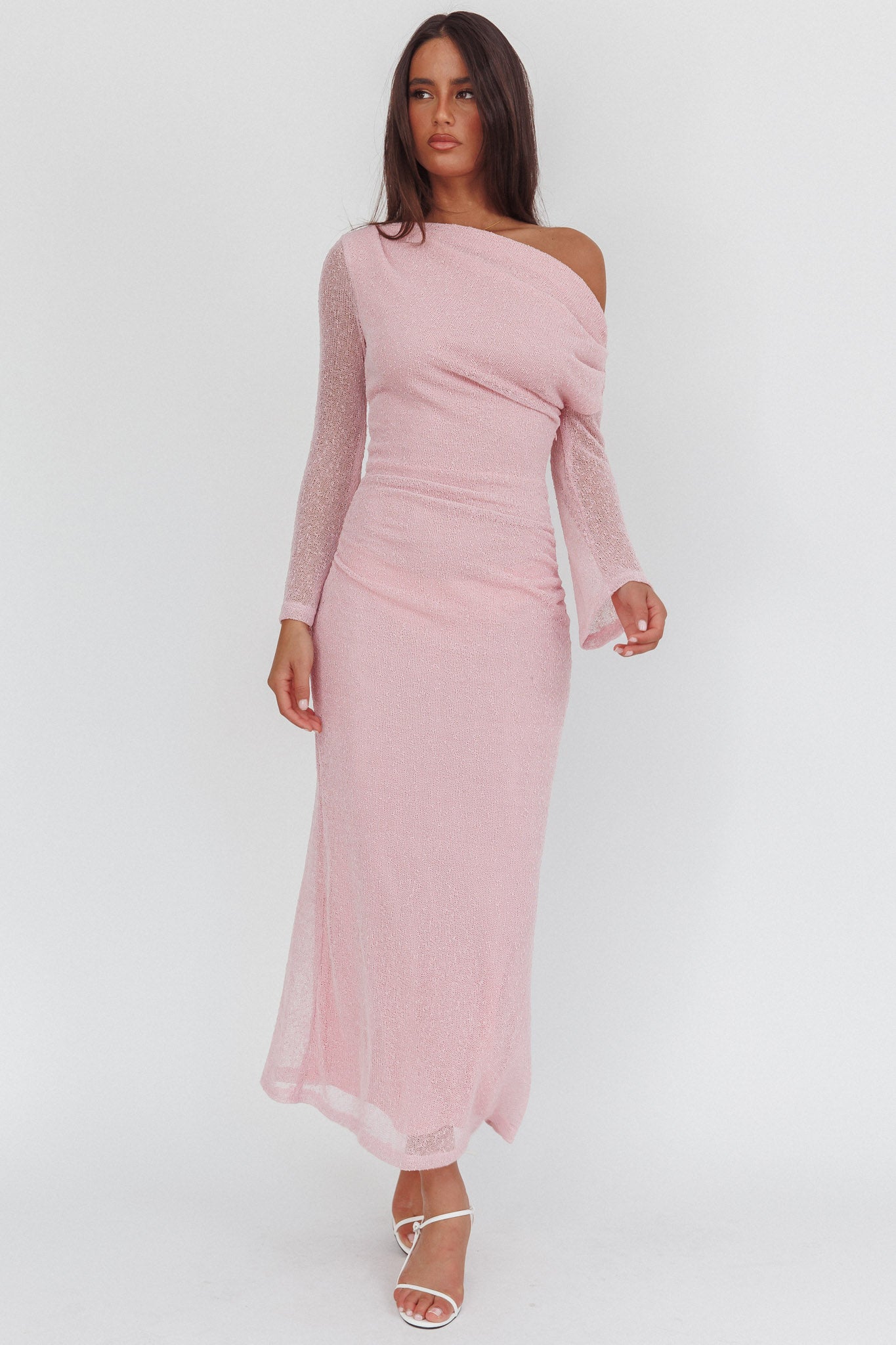 Alivya Asymmetric Neckline Knit Maxi Dress Pink– Selfie Leslie