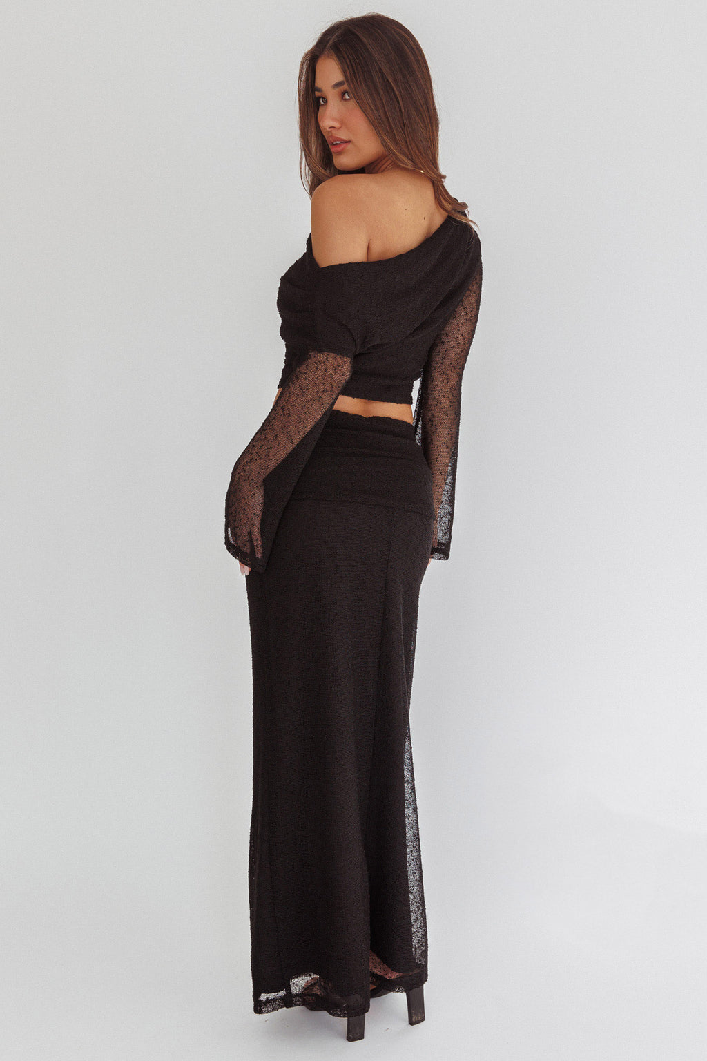 Alivya Ruched Side Maxi Skirt Black by Selfie Leslie
