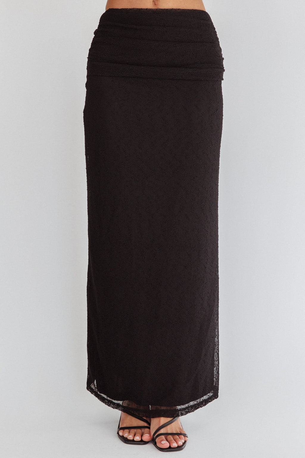 Alivya Ruched Side Maxi Skirt Black by Selfie Leslie