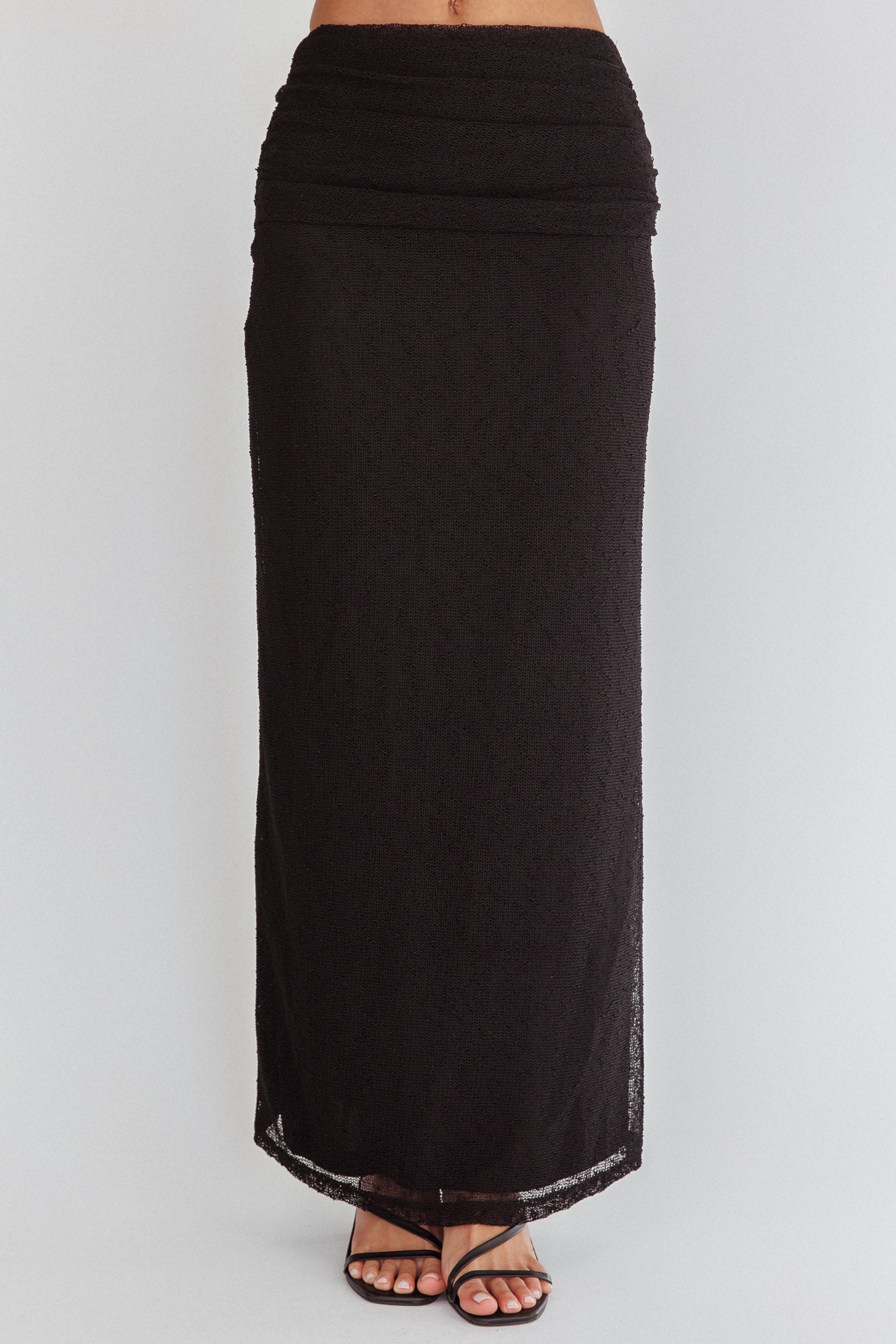 Alivya Ruched Side Maxi Skirt Black by Selfie Leslie