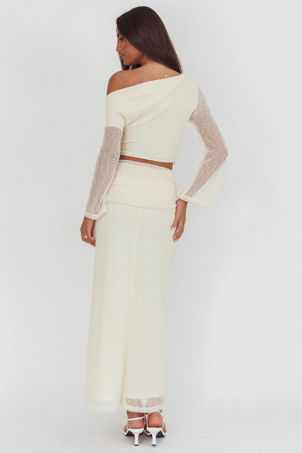 Alivya Ruched Side Maxi Skirt Butter by Selfie Leslie