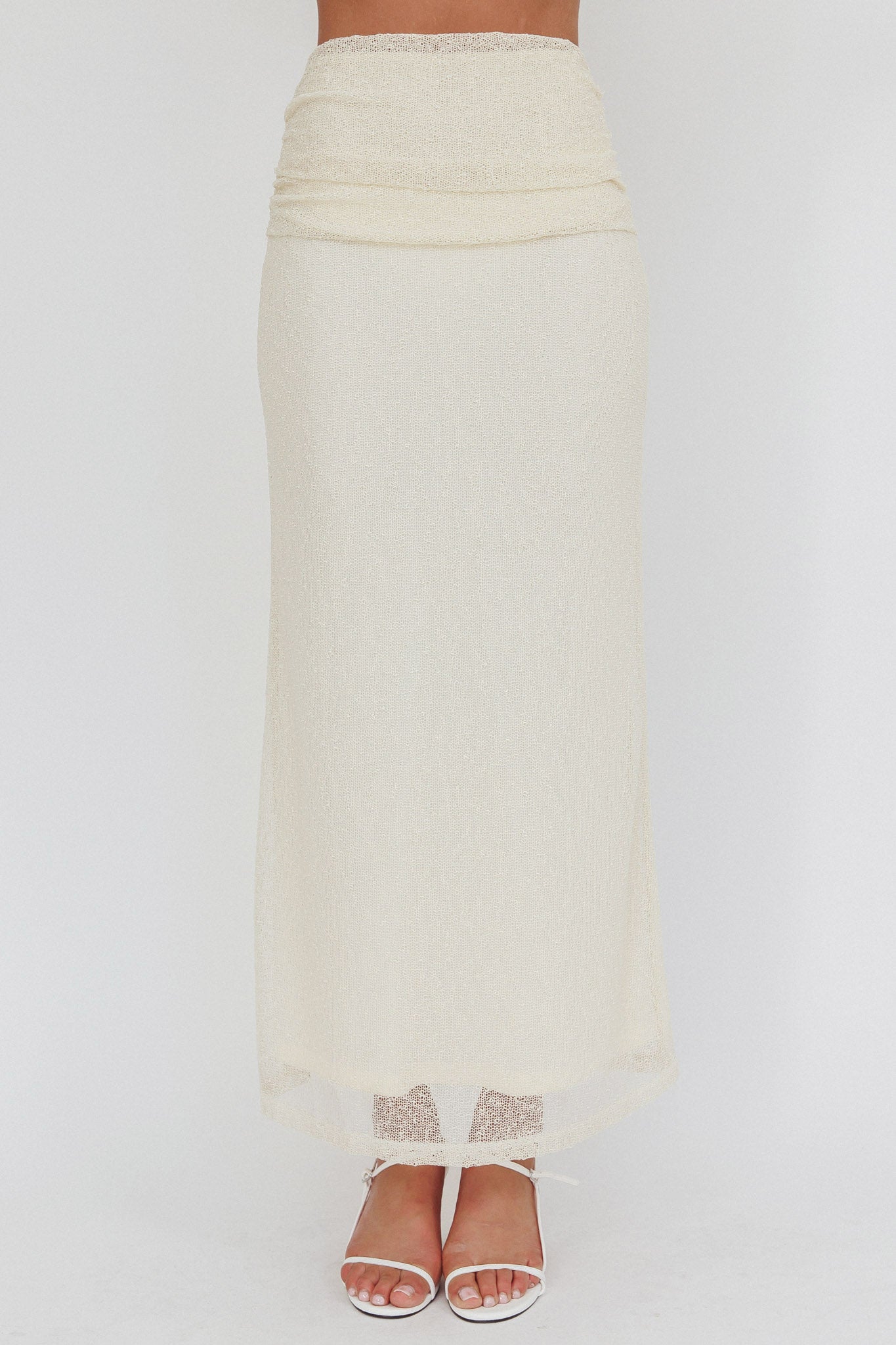 Alivya Ruched Side Maxi Skirt Butter by Selfie Leslie