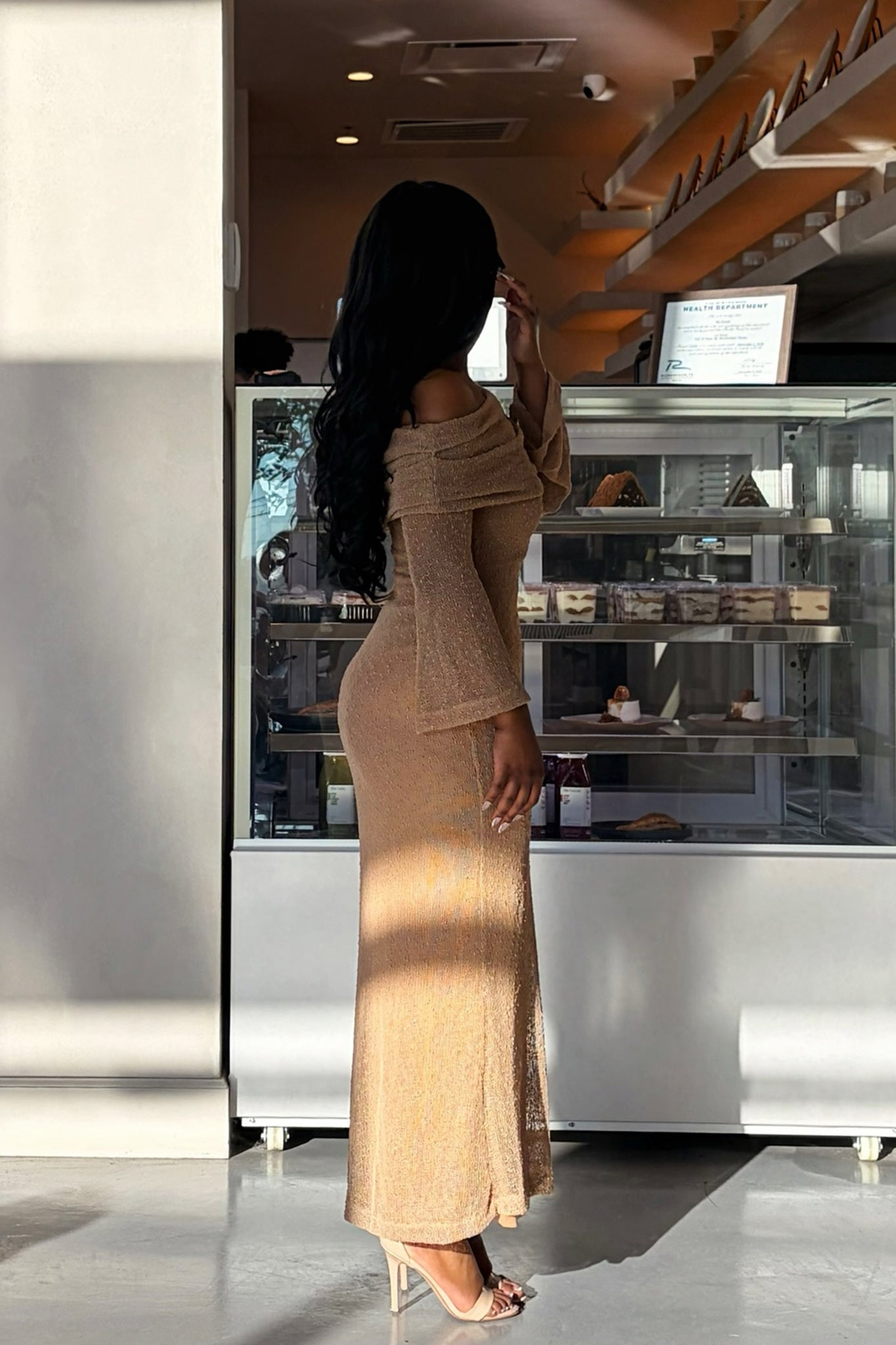 Alivya Off-Shoulder Knit Maxi Dress Mocha - S Alivya Off-Shoulder Knit Maxi Dress Mocha - S