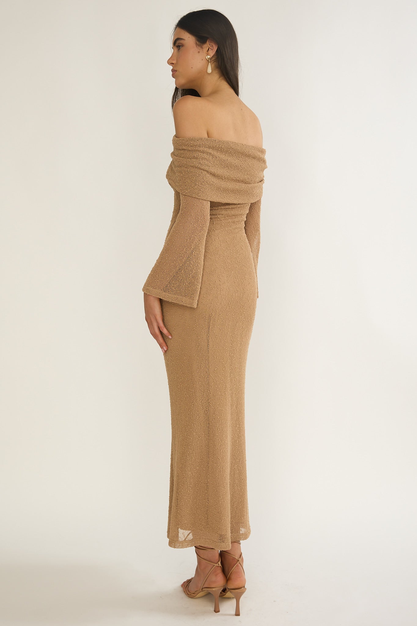 Alivya Off-Shoulder Knit Maxi Dress Mocha - S Alivya Off-Shoulder Knit Maxi Dress Mocha - S