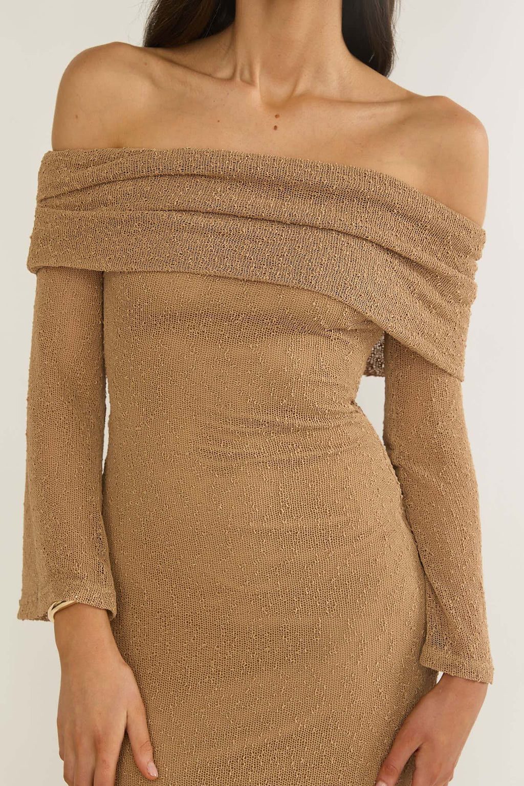 Alivya Off-Shoulder Knit Maxi Dress Mocha - S Alivya Off-Shoulder Knit Maxi Dress Mocha - S