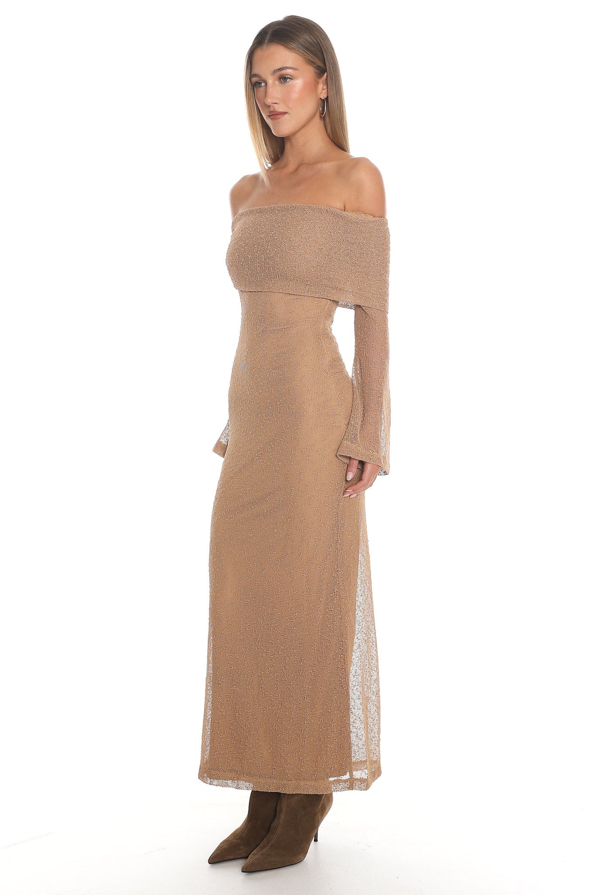 Alivya Off-Shoulder Knit Maxi Dress Mocha