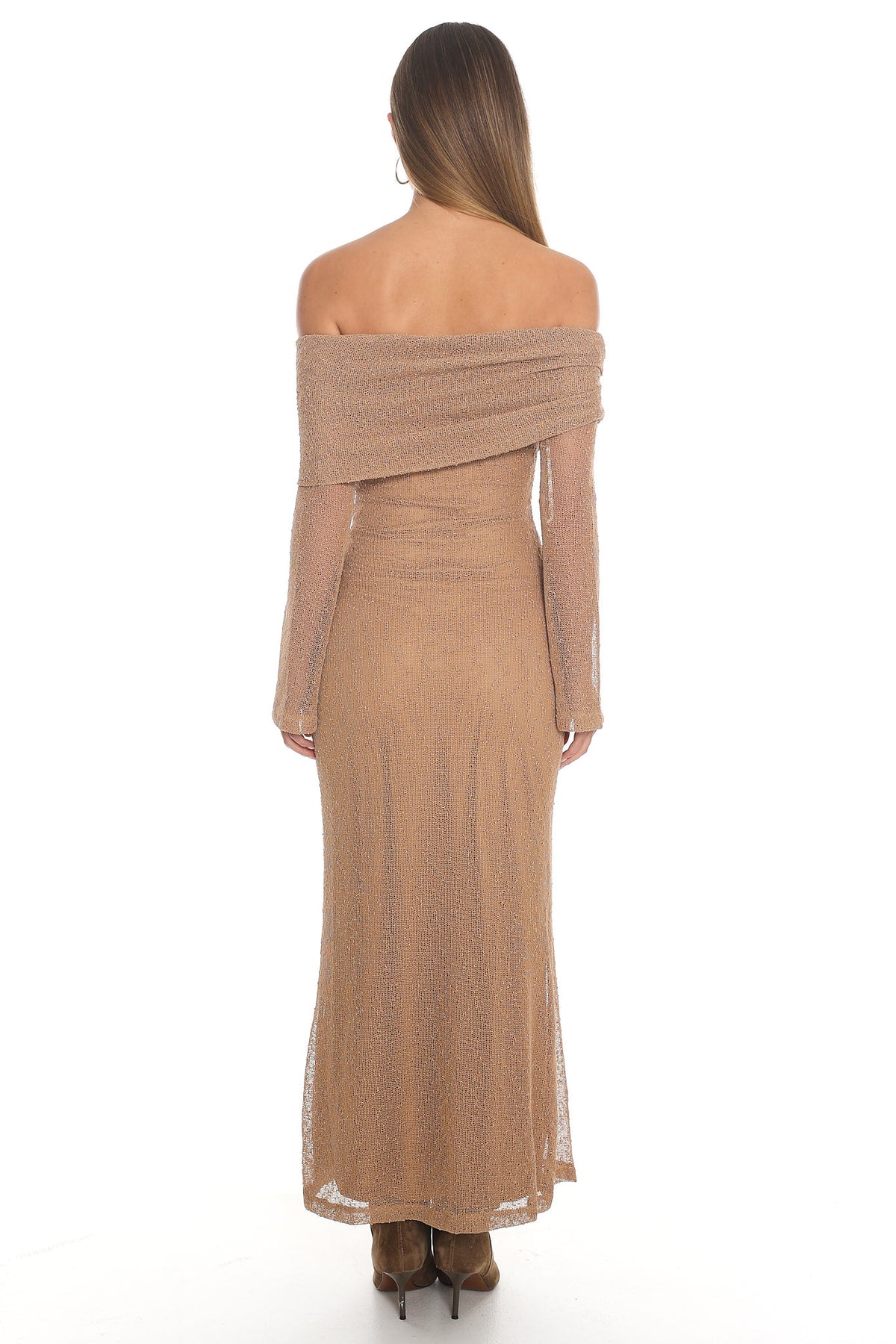 Alivya Off-Shoulder Knit Maxi Dress Mocha