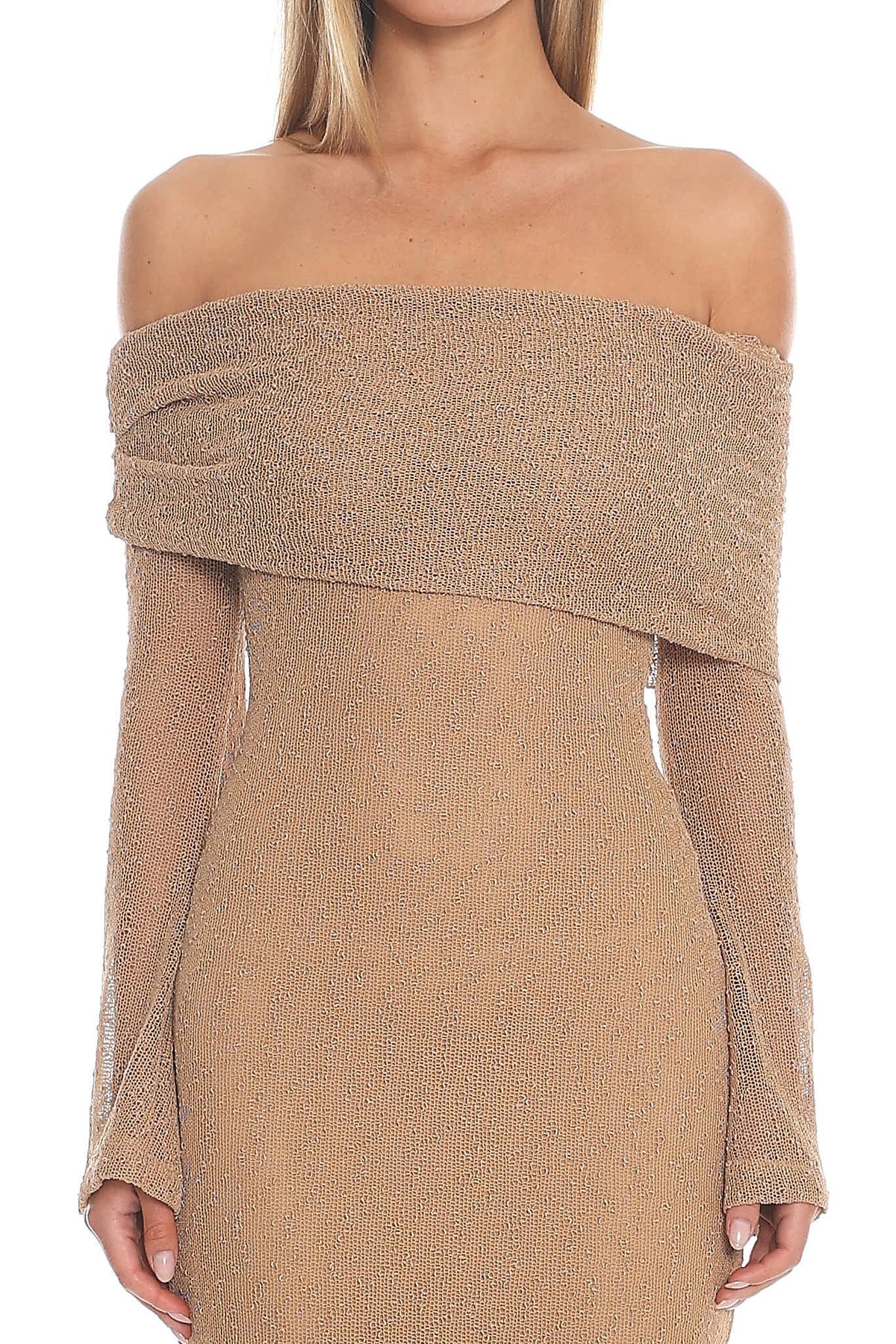 Alivya Off-Shoulder Knit Maxi Dress Mocha
