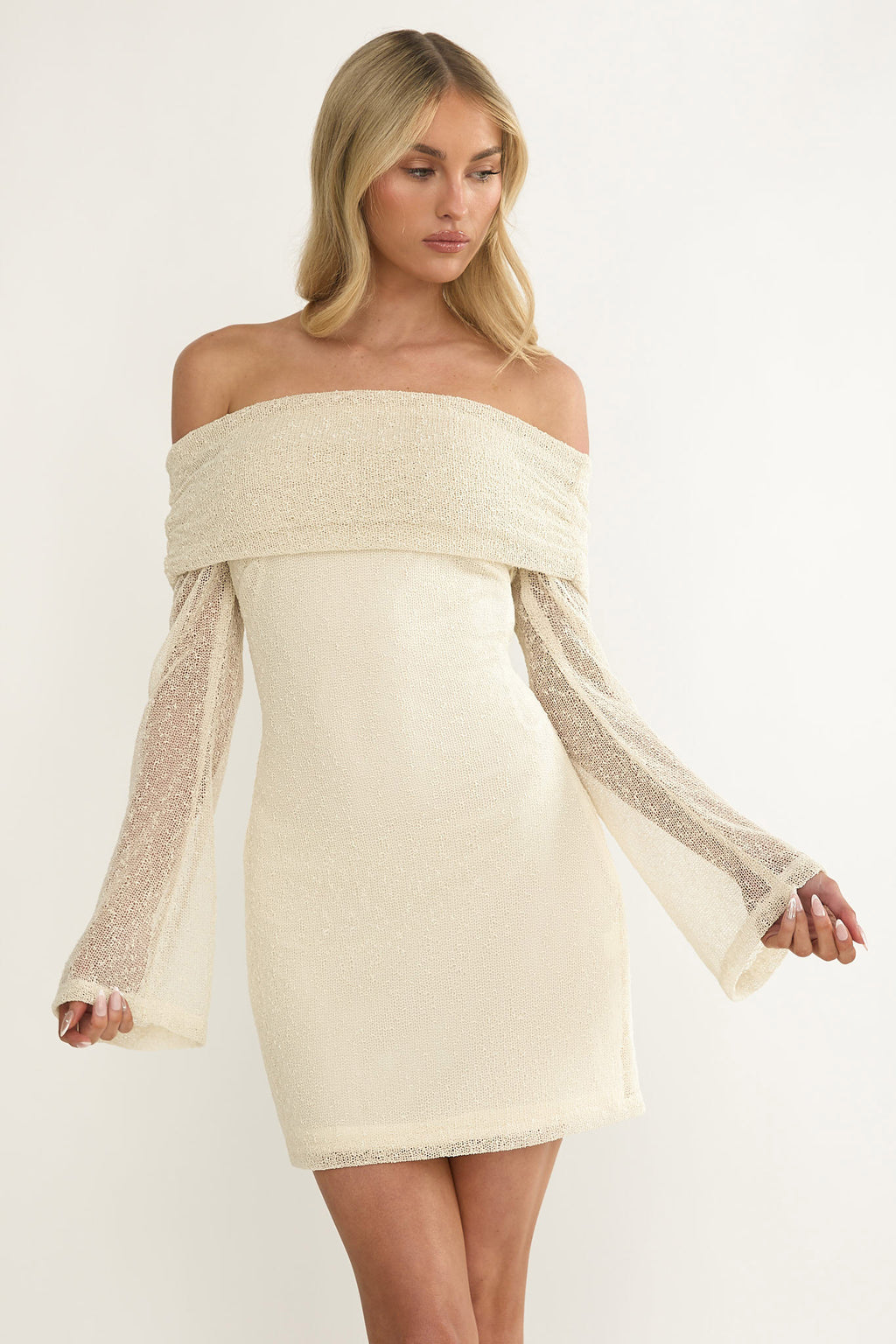 Alivya Off-Shoulder Knit Mini Dress Butter M Alivya Off-Shoulder Knit Mini Dress Butter M