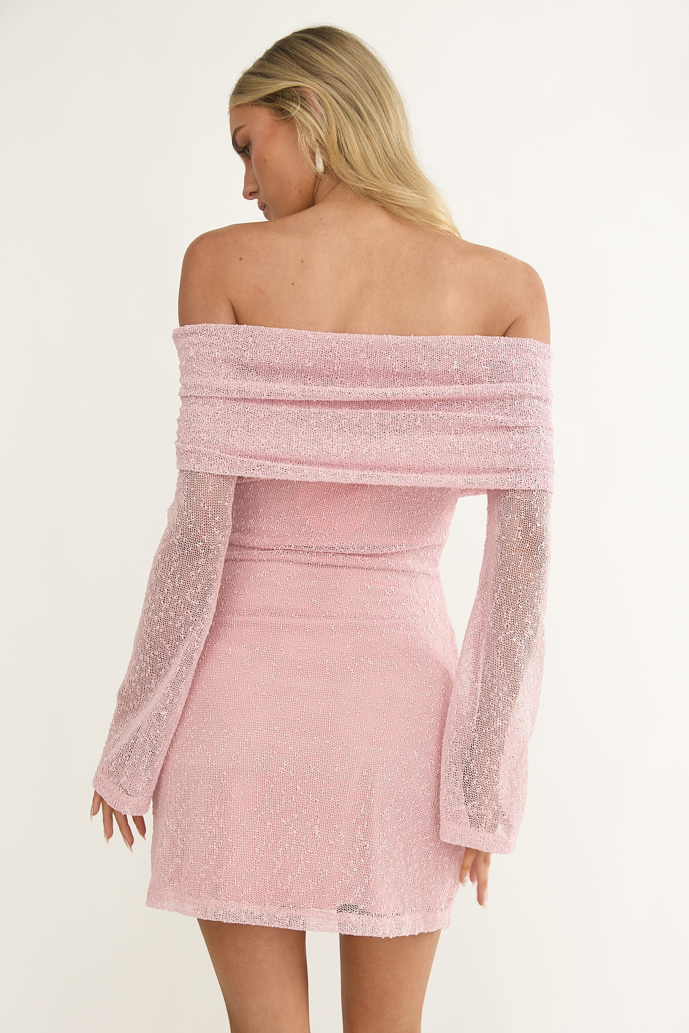 Alivya Off-Shoulder Knit Mini Dress Pink | Selfie Leslie