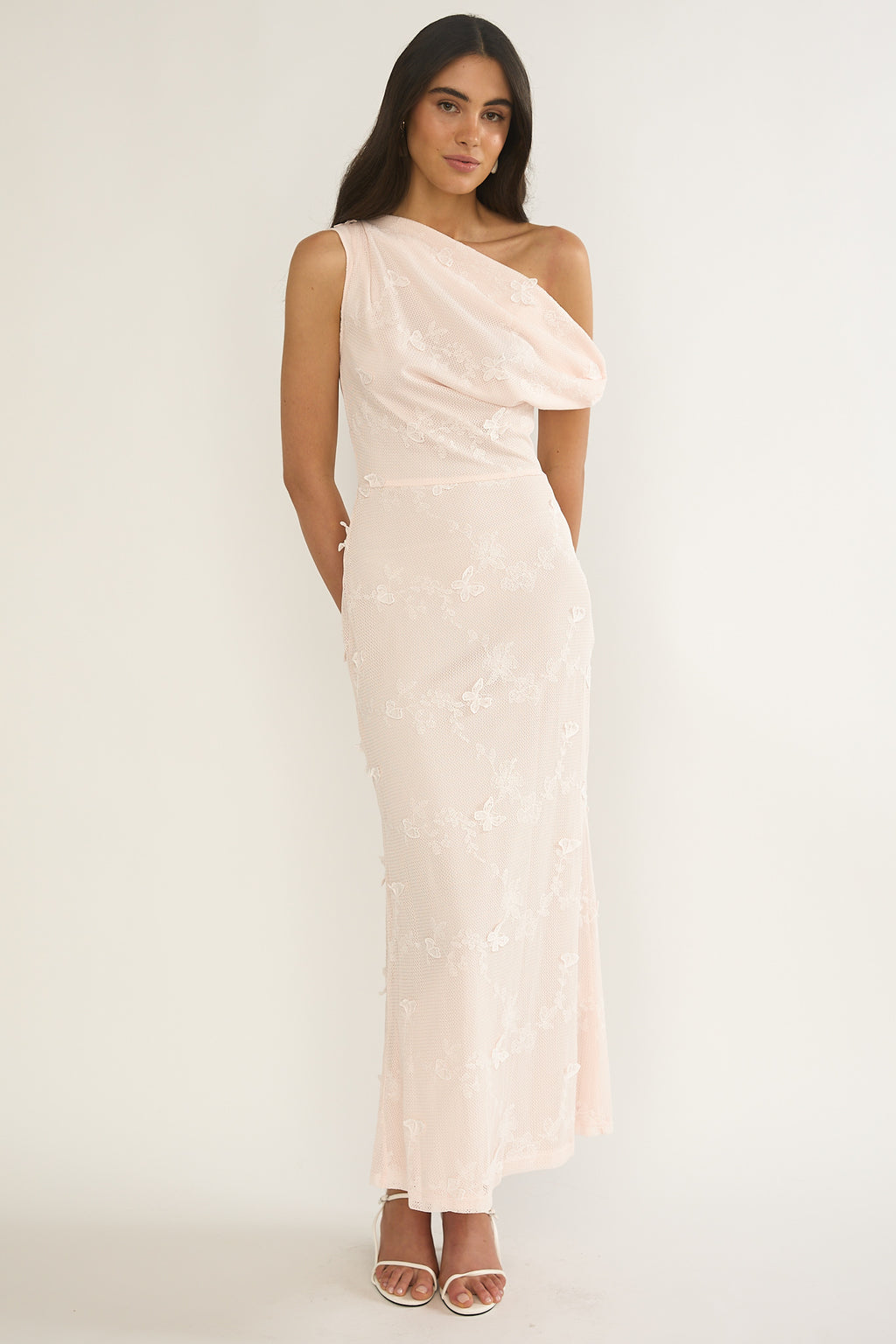 Alivya Asymmetric Neckline Maxi Dress Embellished Pink by Selfie Leslie