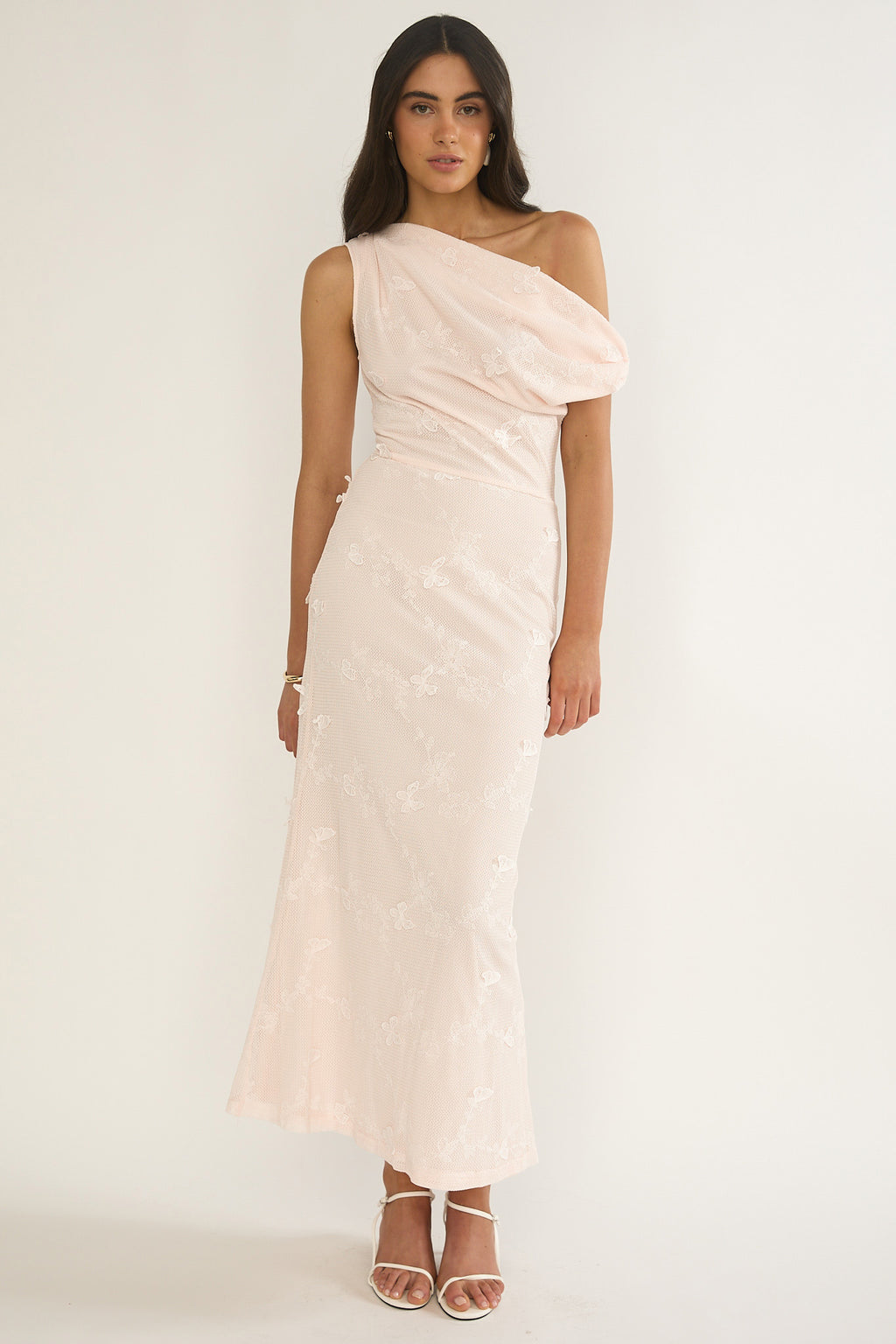 Alivya Asymmetric Neckline Maxi Dress Embellished Pink by Selfie Leslie