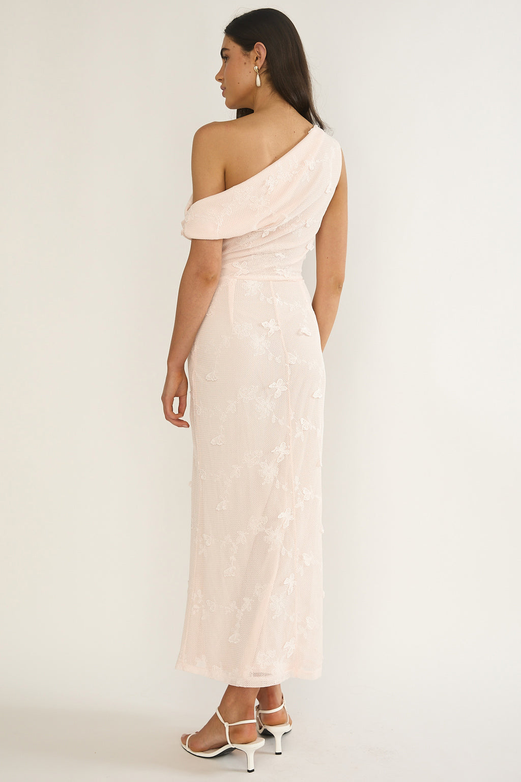 Alivya Asymmetric Neckline Maxi Dress Embellished Pink by Selfie Leslie