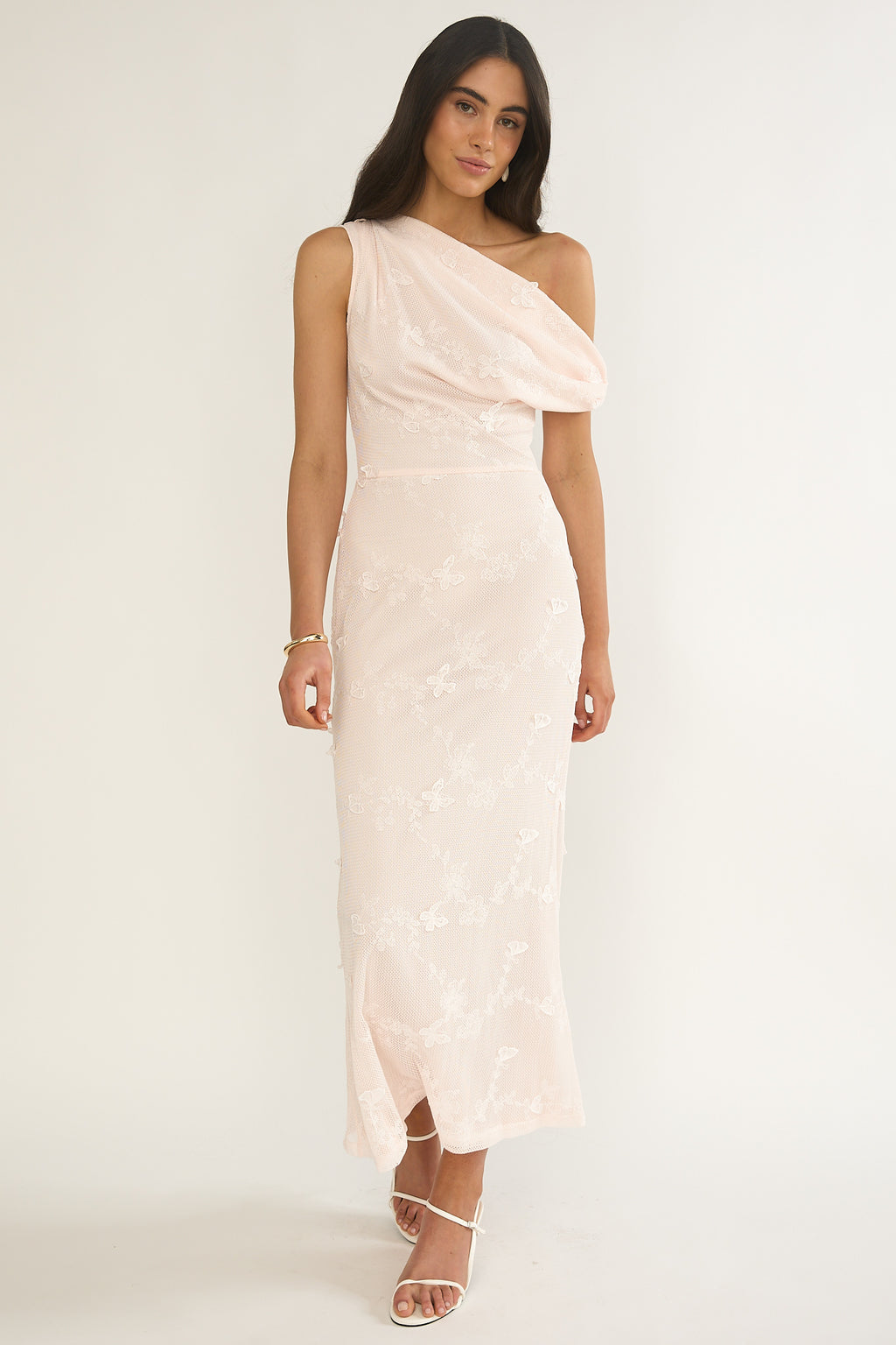 Alivya Asymmetric Neckline Maxi Dress Embellished Pink by Selfie Leslie