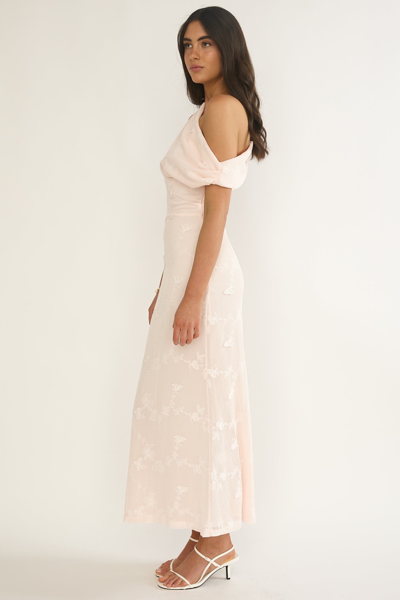 Alivya Asymmetric Neckline Maxi Dress Embellished Pink by Selfie Leslie