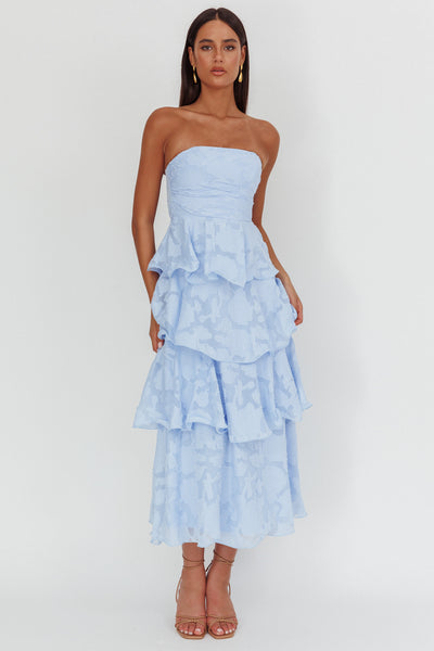 giavana strapless layered midi dress floral embossed cream Giavana Strapless Layered Midi Dress Off White