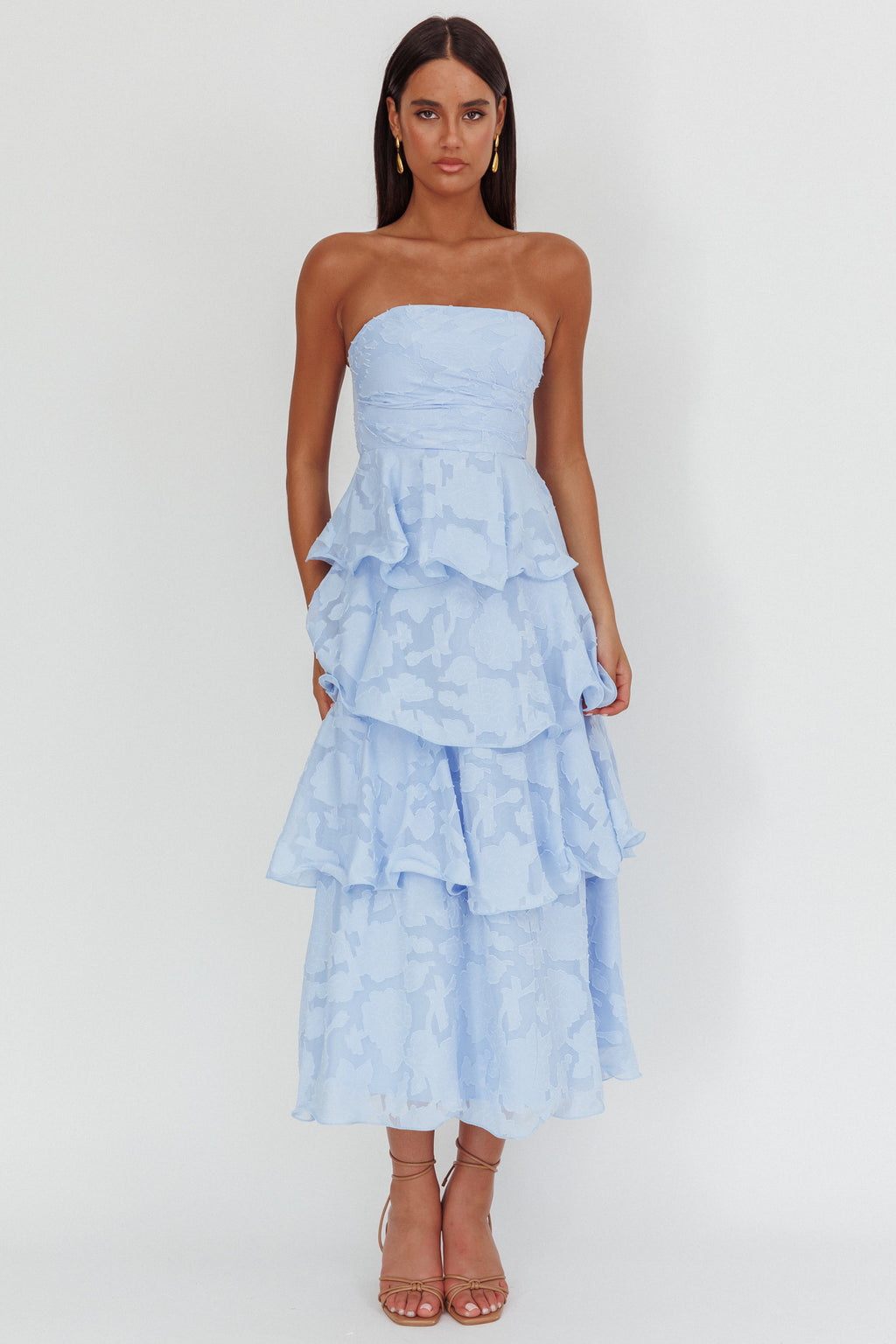 giavana strapless layered midi dress sage Giavana Strapless Layered Midi Dress Sage