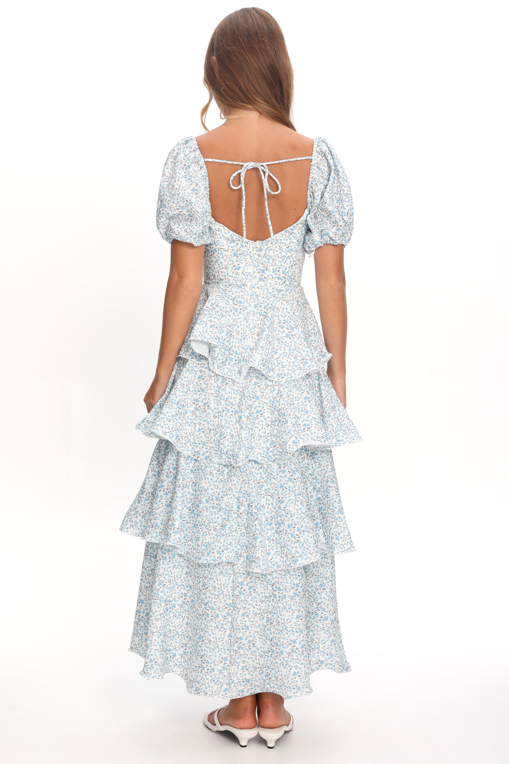 Giavana Puff Sleeve Layered Maxi Dress Floral Blue