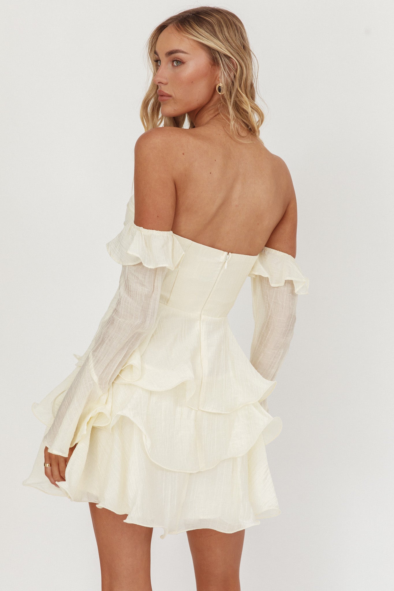 Giavana Off-Shoulder Layered Mini Dress Cream by Selfie Leslie