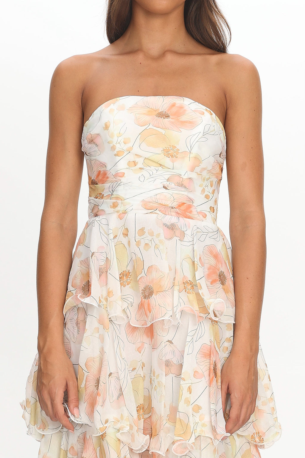 Giavana Strapless Layered Midi Dress Floral Beige - XL Giavana Strapless Layered Midi Dress Floral Beige - XL