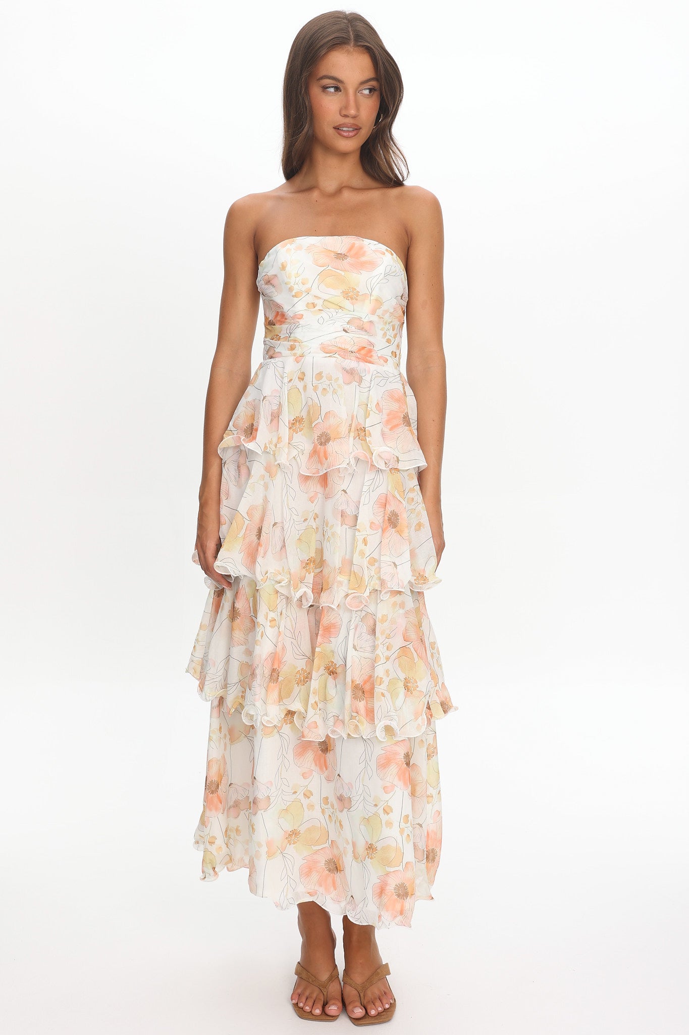 giavana strapless layered midi dress Giavana Strapless Layered Midi Dress Off White