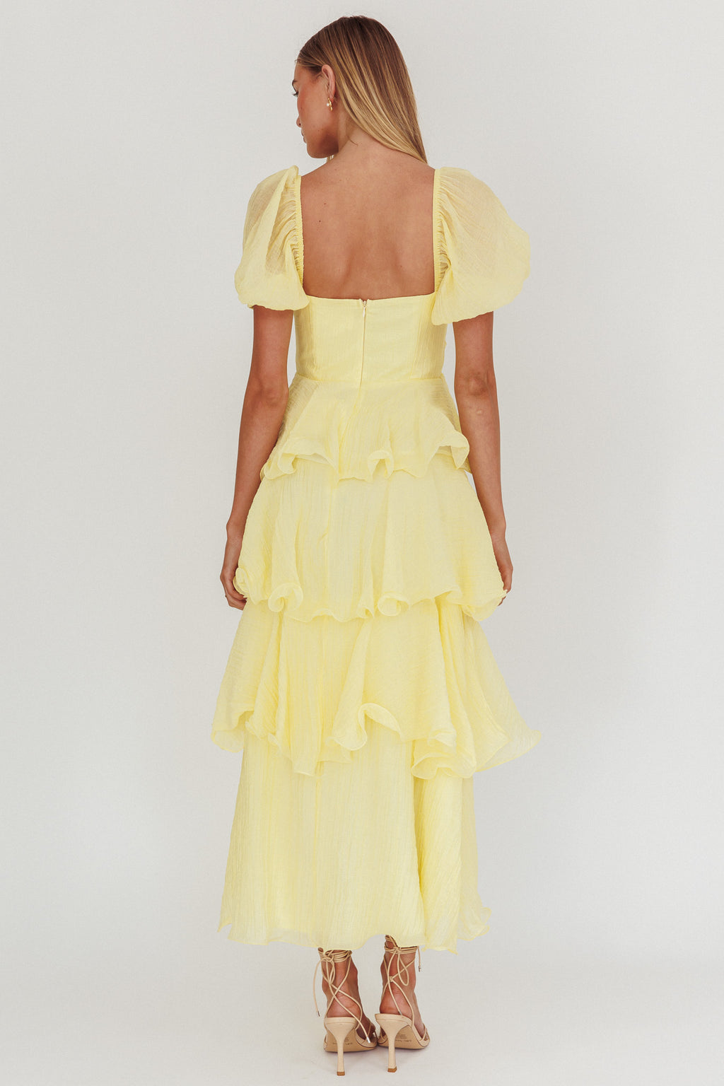 Giavana Puff Sleeve Layered Maxi Dress Lemon by Selfie Leslie