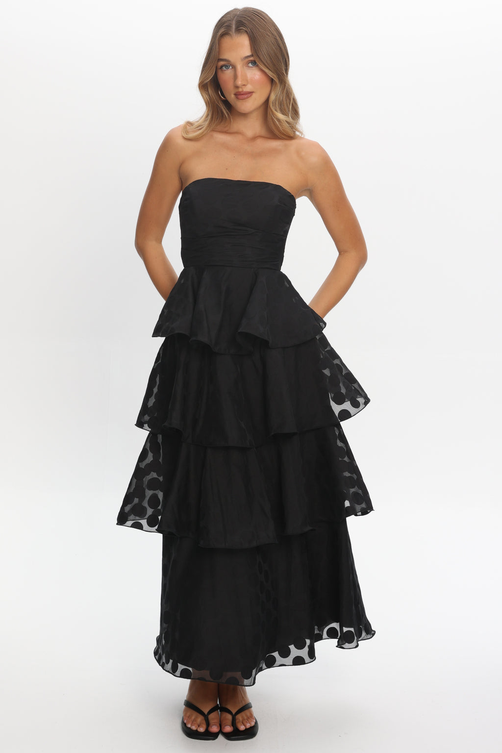 giavana strapless layered midi dress Giavana Strapless Layered Midi Dress Off White
