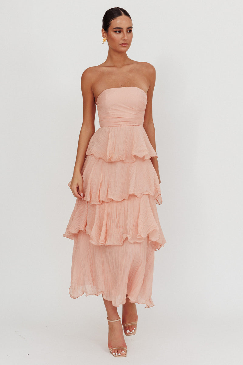 Everlee Strapless Split Midi Dress Peach