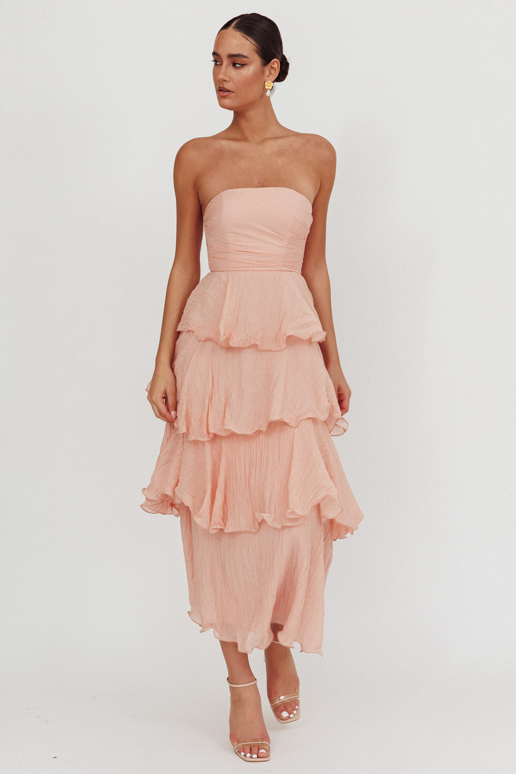Giavana Strapless Layered Midi Dress Peach by Selfie Leslie