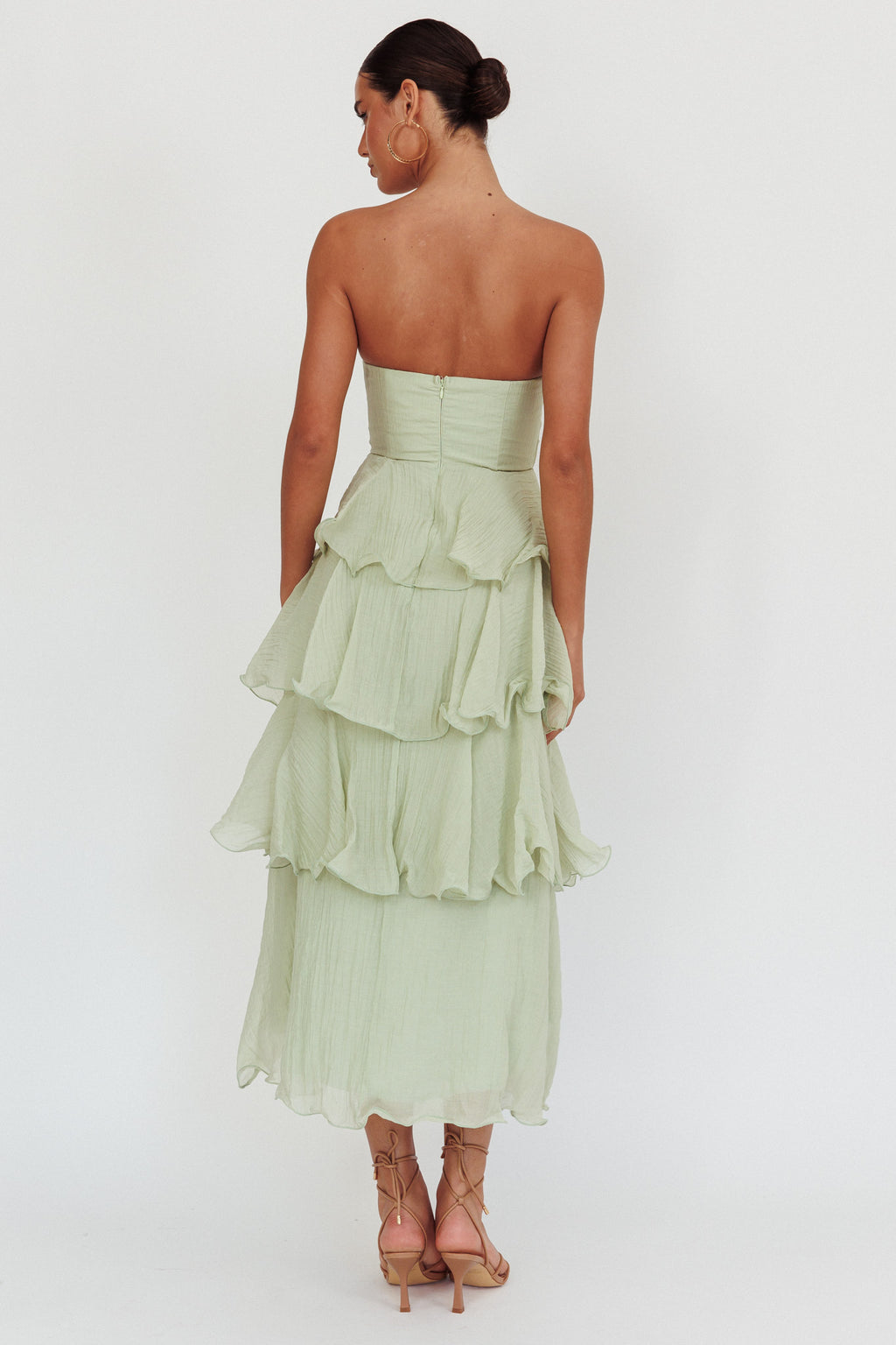 Giavana Strapless Layered Midi Dress Sage by Selfie Leslie