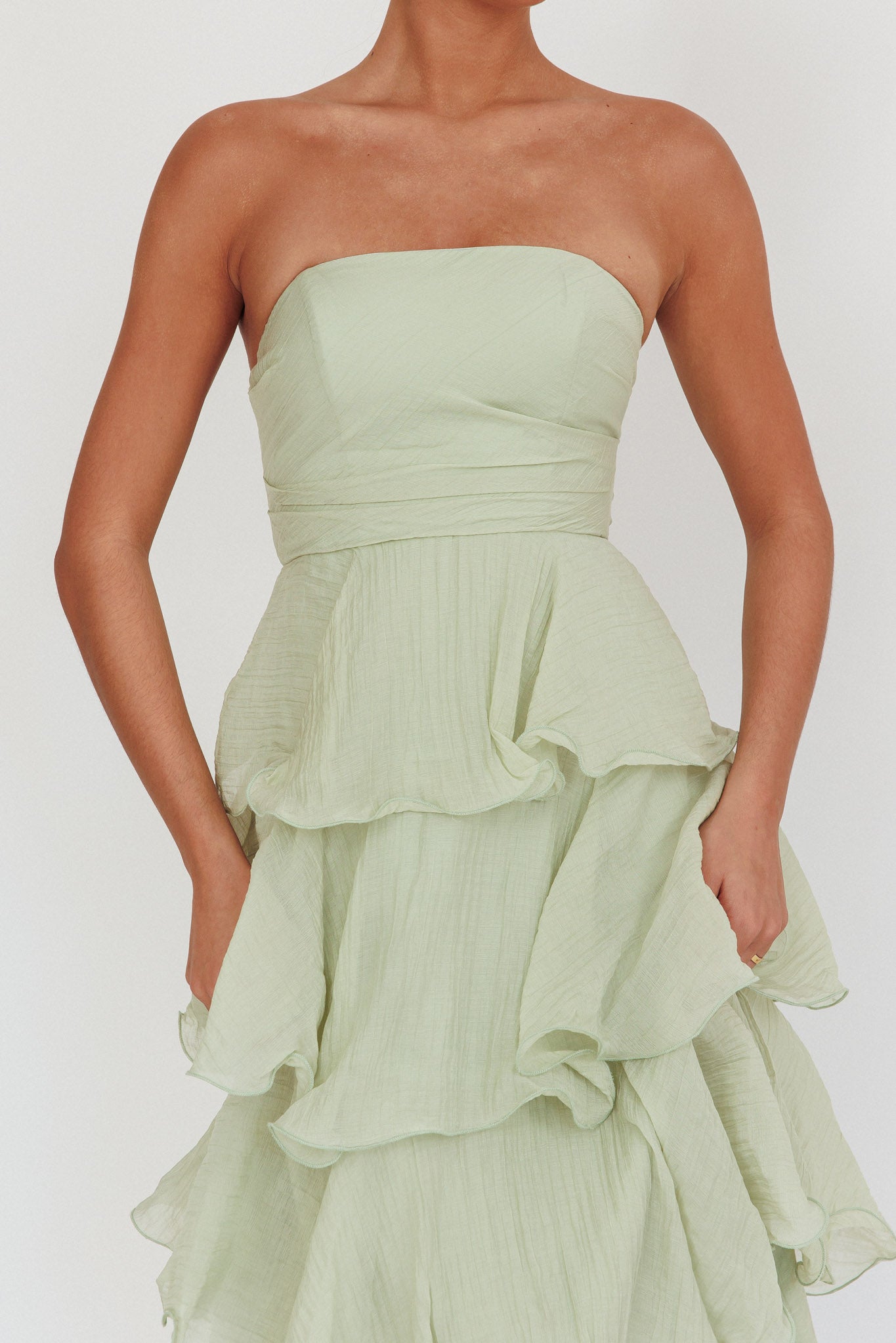 Giavana Strapless Layered Midi Dress Sage Giavana Strapless Layered Midi Dress Sage
