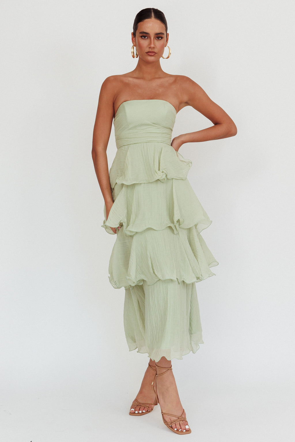 Giavana Strapless Layered Midi Dress Sage by Selfie Leslie