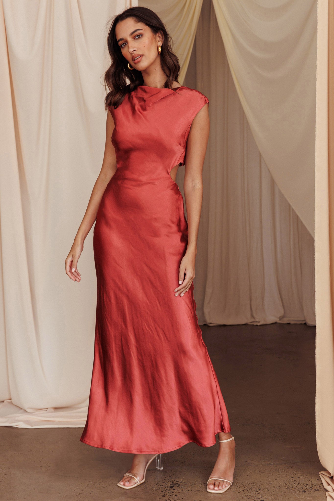 Starlight Sonata Cut-Out Cowl Back Maxi Dress Autumn by Selfie Leslie