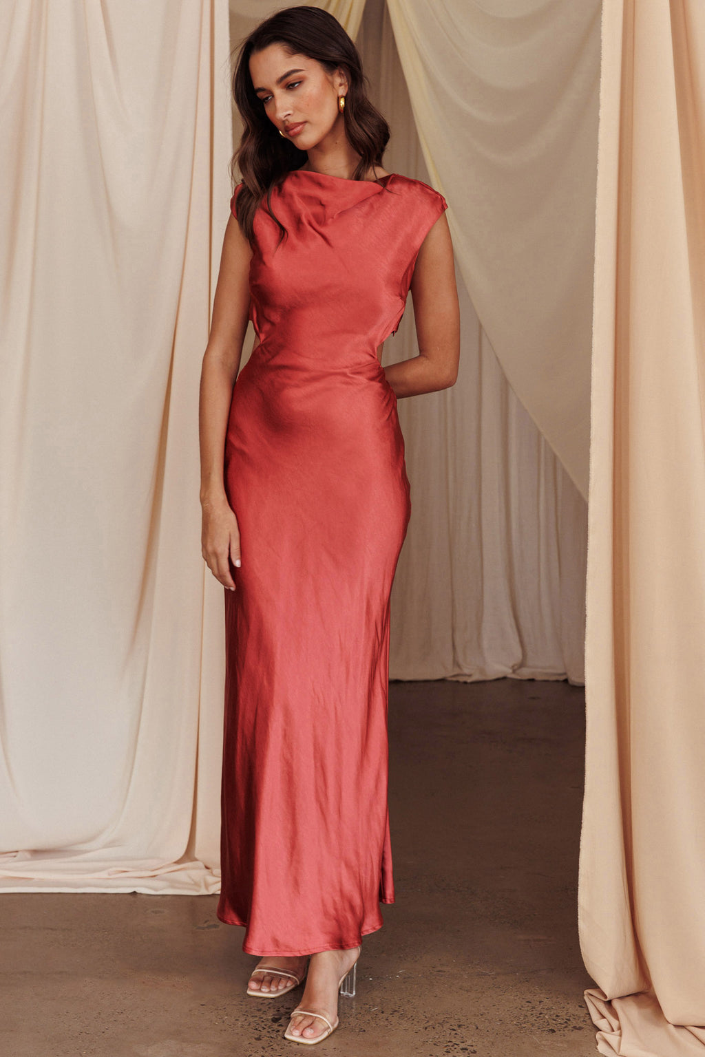 Starlight Sonata Cut-Out Cowl Back Maxi Dress Autumn by Selfie Leslie