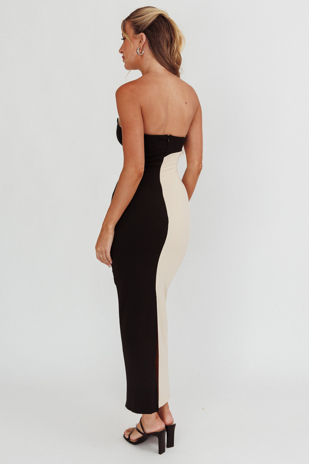 Regent Strapless Maxi Dress Black/Beige by Selfie Leslie