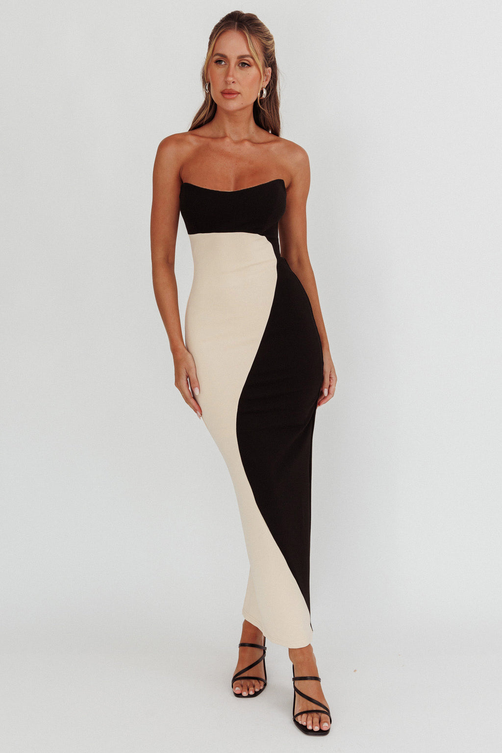 Regent Strapless Maxi Dress Black/Beige by Selfie Leslie