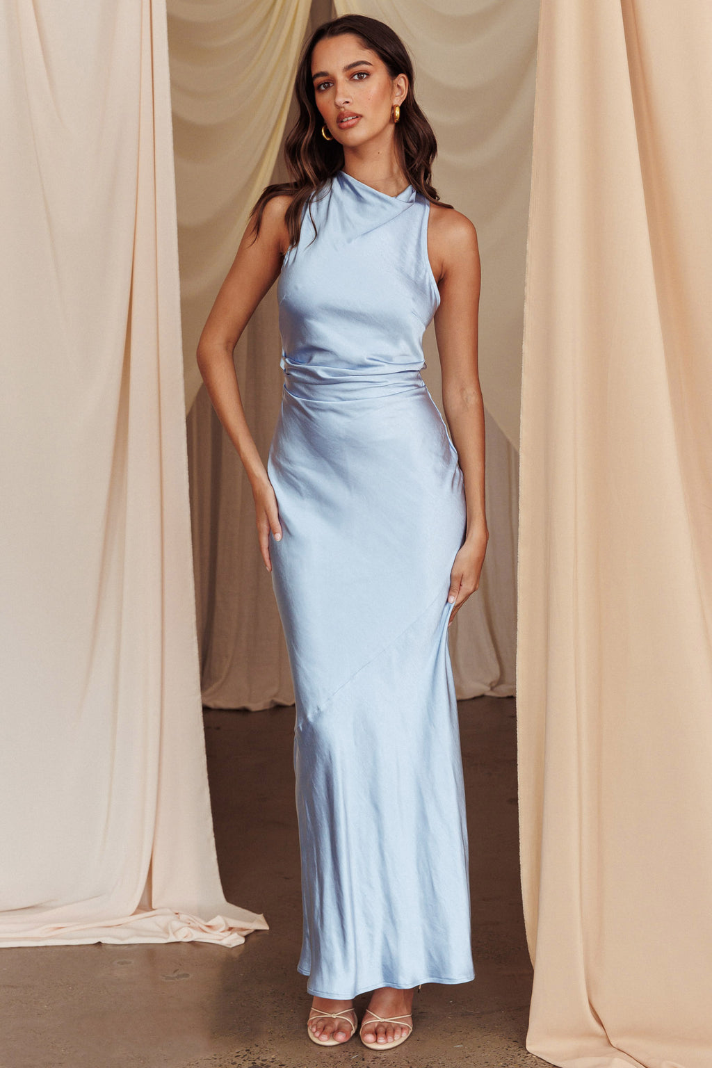 Moonlight Mirage Criss-Cross Back Maxi Dress Blue by Selfie Leslie