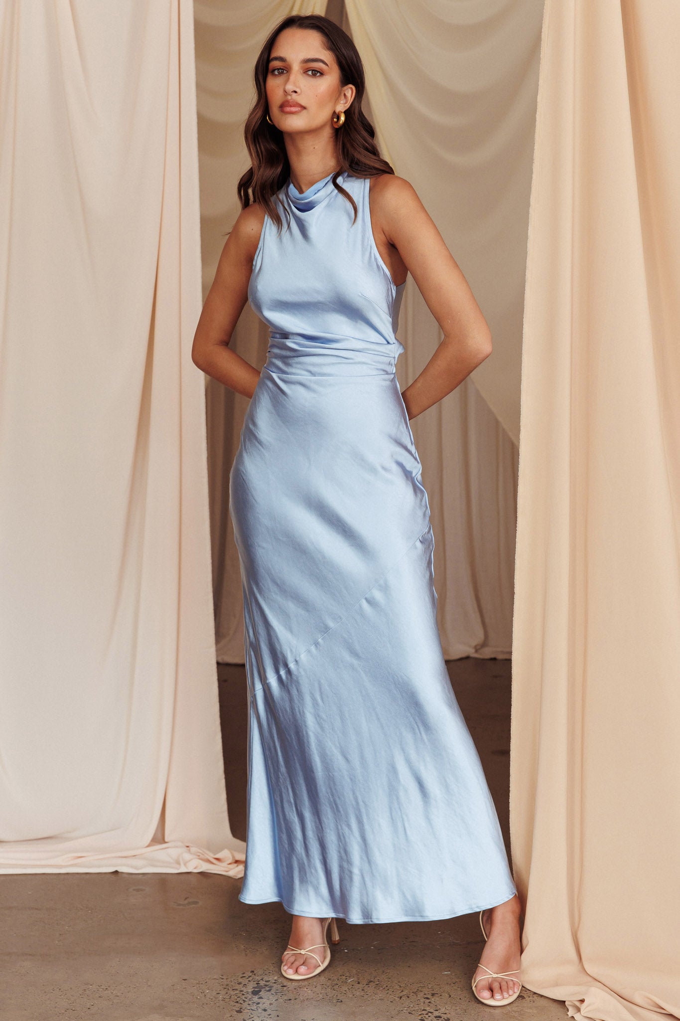 Moonlight Mirage Criss-Cross Back Maxi Dress Blue by Selfie Leslie