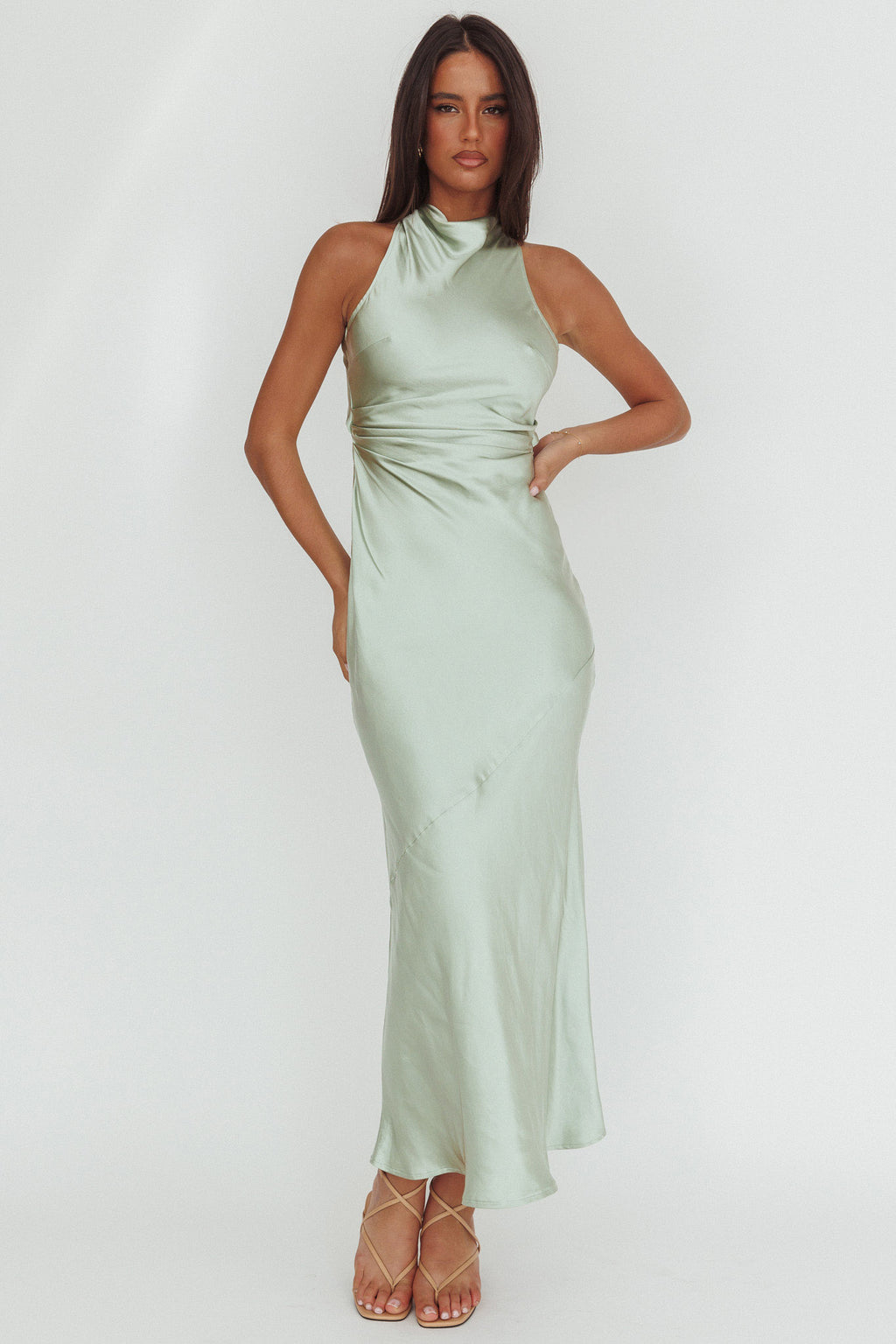 Moonlight Mirage Criss-Cross Back Maxi Dress Pistachio by Selfie Leslie