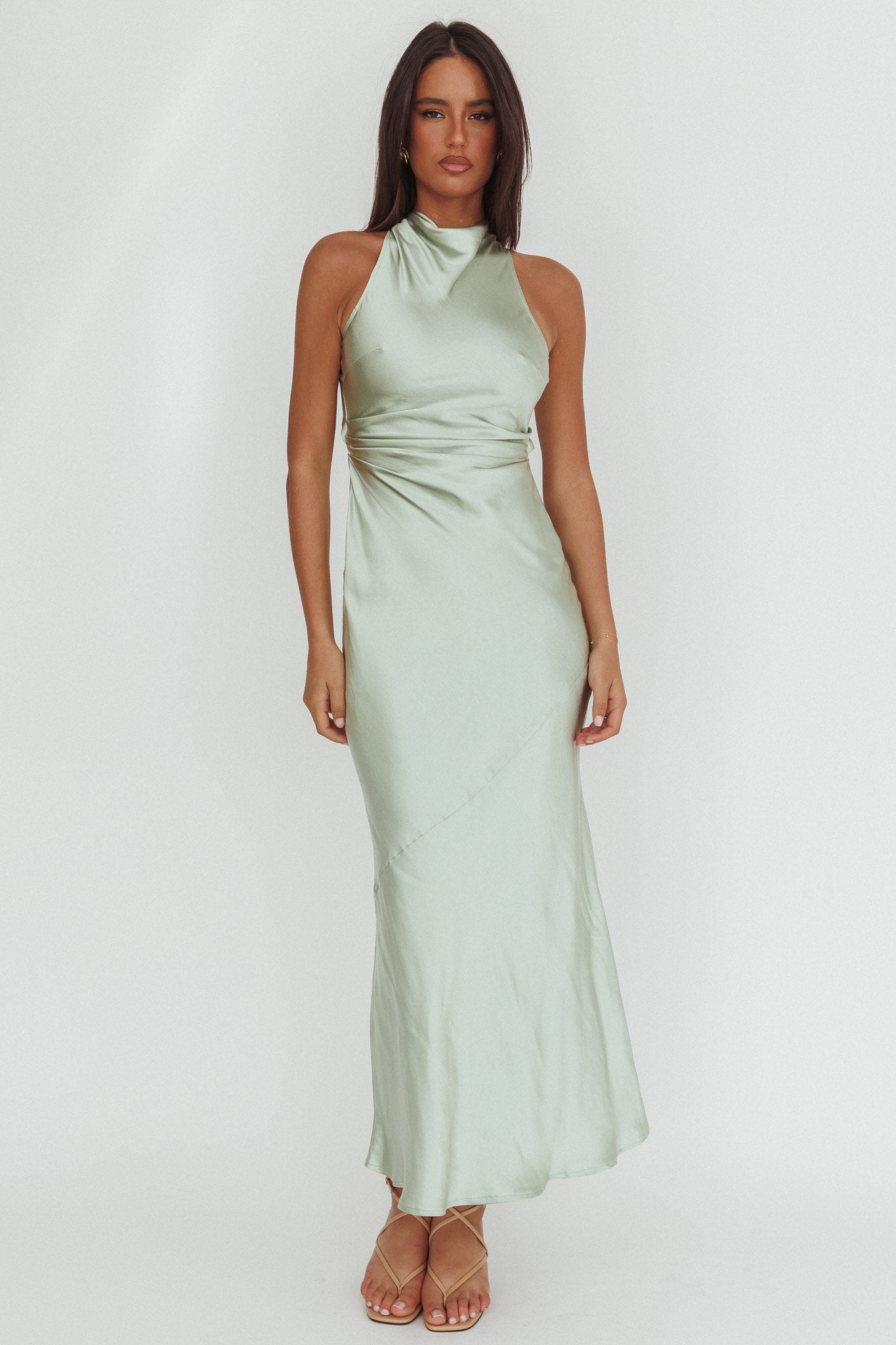 pistachio bridesmaid dresses Moonlight Mirage Criss-Cross Back Maxi Dress Pistachio