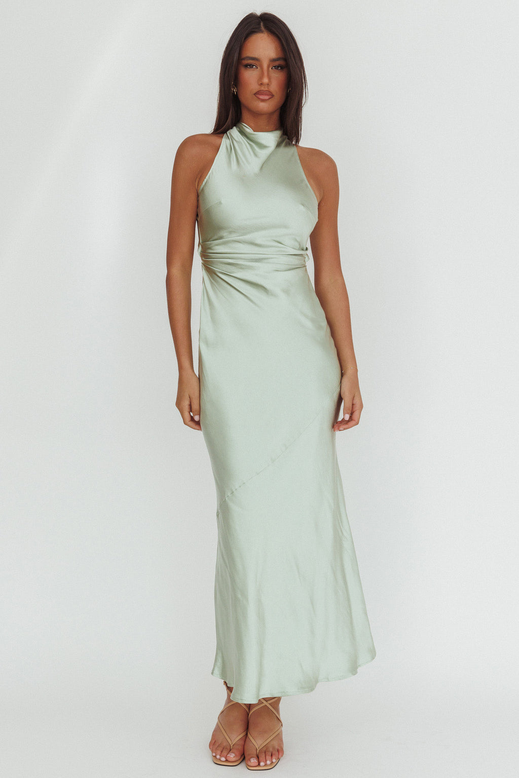 Moonlight Mirage Criss-Cross Back Maxi Dress Pistachio by Selfie Leslie